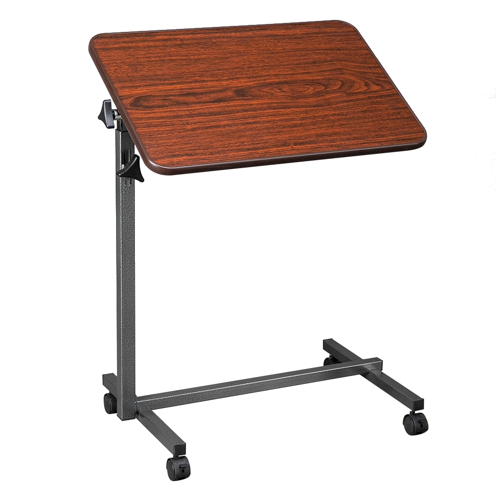 Multifunctional Adjustable Bedside Table MDF/Iron/4 Wheels With Brake, Dark Wood Grain Color view 33