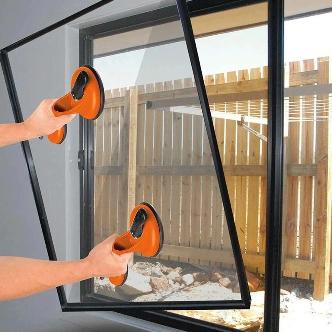 2x Aluminium Vacuum Suction Cup Lifter, 100kg Glass & Window Lift Handler