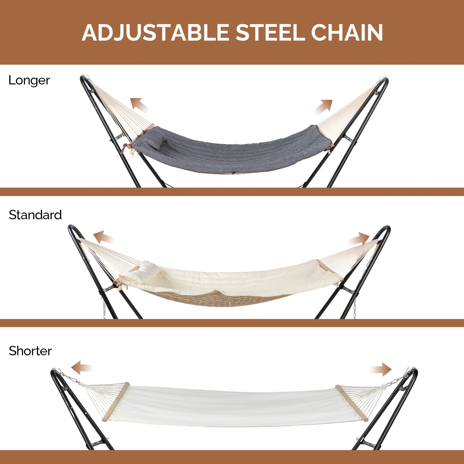 Hammock with Stand, Double-Barrel Hammock with Hammock Bed, Heavy Duty Adjustable Hammock Set for Outdoors, Patio, Yard, Garden, Beige view 2