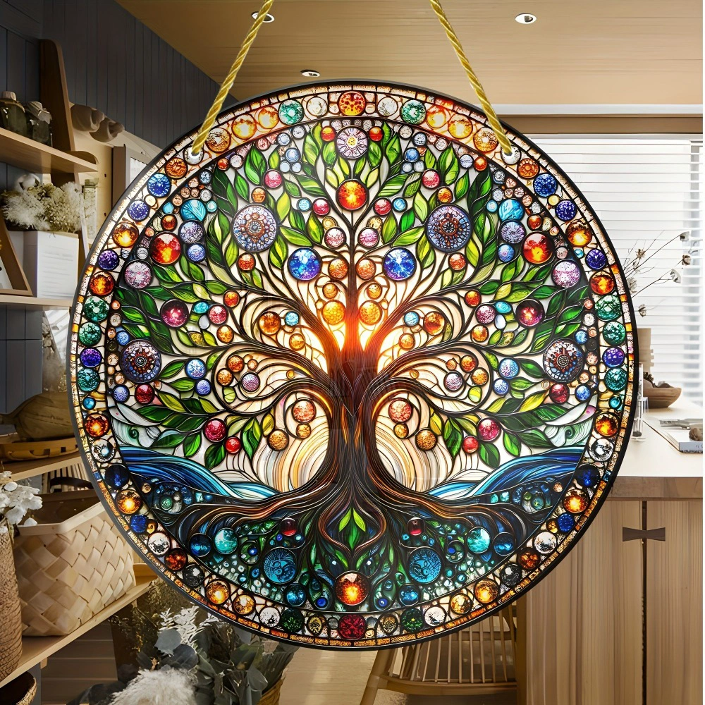 CIFbuy Tree of Life Wall Art Colorful Stained Glass Design Smooth Edges Indoor Outdoor Decor Housewarming Gift Acrylic Suncatcher (TikTok, temu pick-up service) view 3