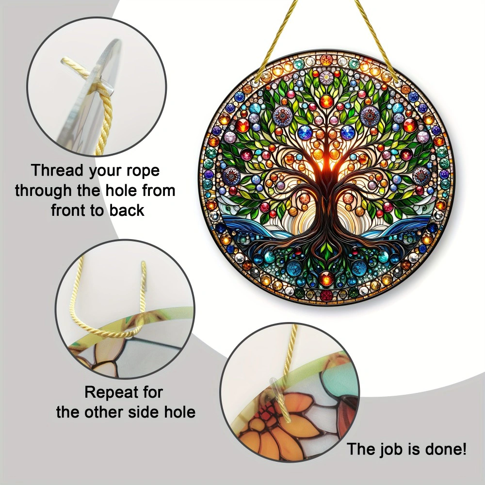 CIFbuy Tree of Life Wall Art Colorful Stained Glass Design Smooth Edges Indoor Outdoor Decor Housewarming Gift Acrylic Suncatcher (TikTok, temu pick-up service) view 4