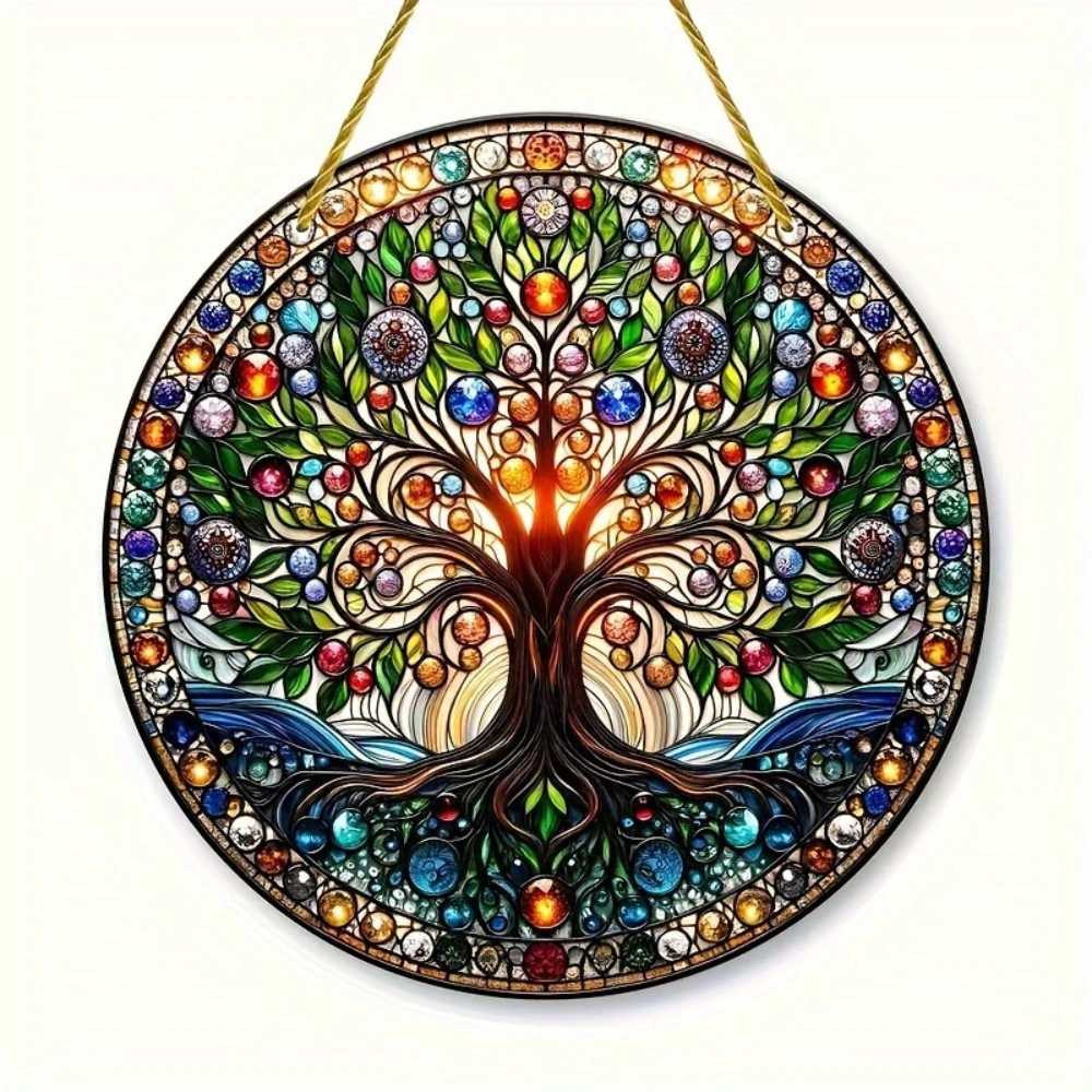 CIFbuy Tree of Life Wall Art Colorful Stained Glass Design Smooth Edges Indoor Outdoor Decor Housewarming Gift Acrylic Suncatcher (TikTok, temu pick-up service) view 5