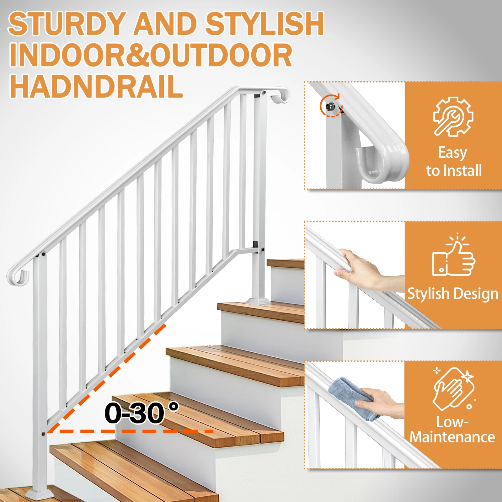Outdoor 4 Level Iron Handrail Matte White view 10
