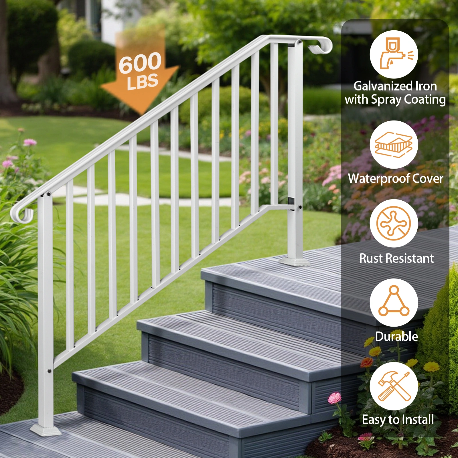 Outdoor 4 Level Iron Handrail Matte White view 11