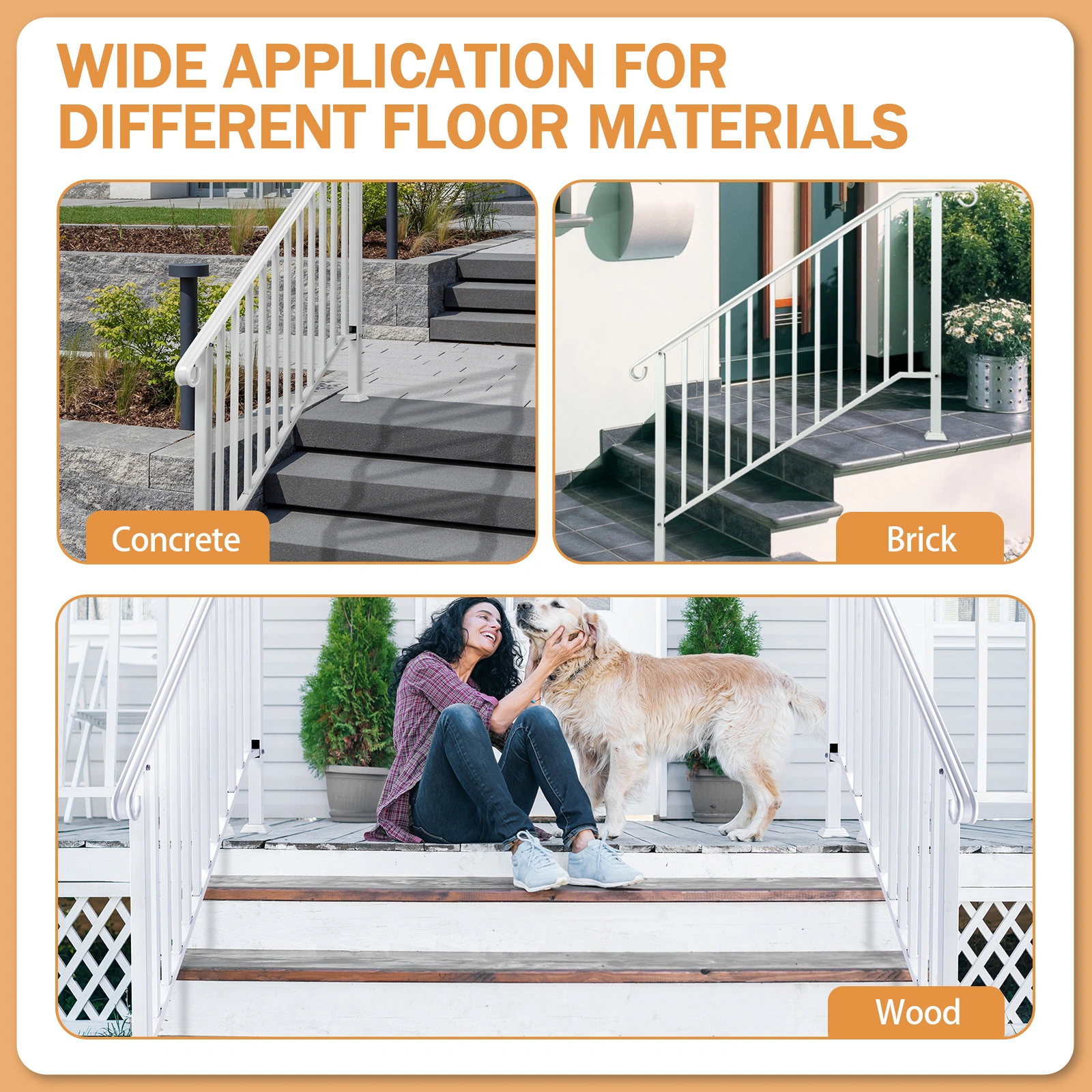 Outdoor 4 Level Iron Handrail Matte White view 12