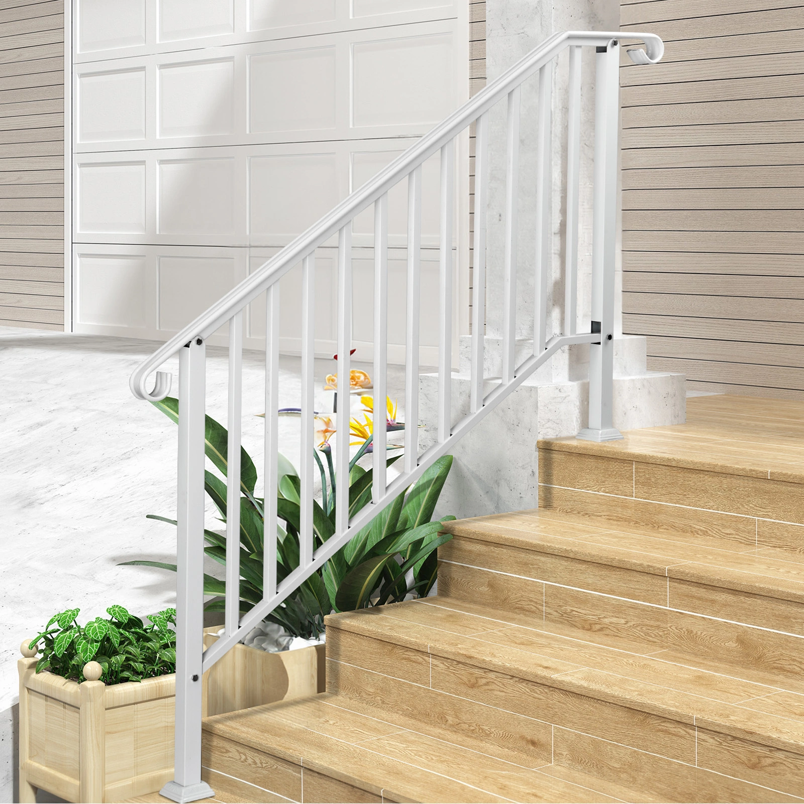 Outdoor 4 Level Iron Handrail Matte White view 2