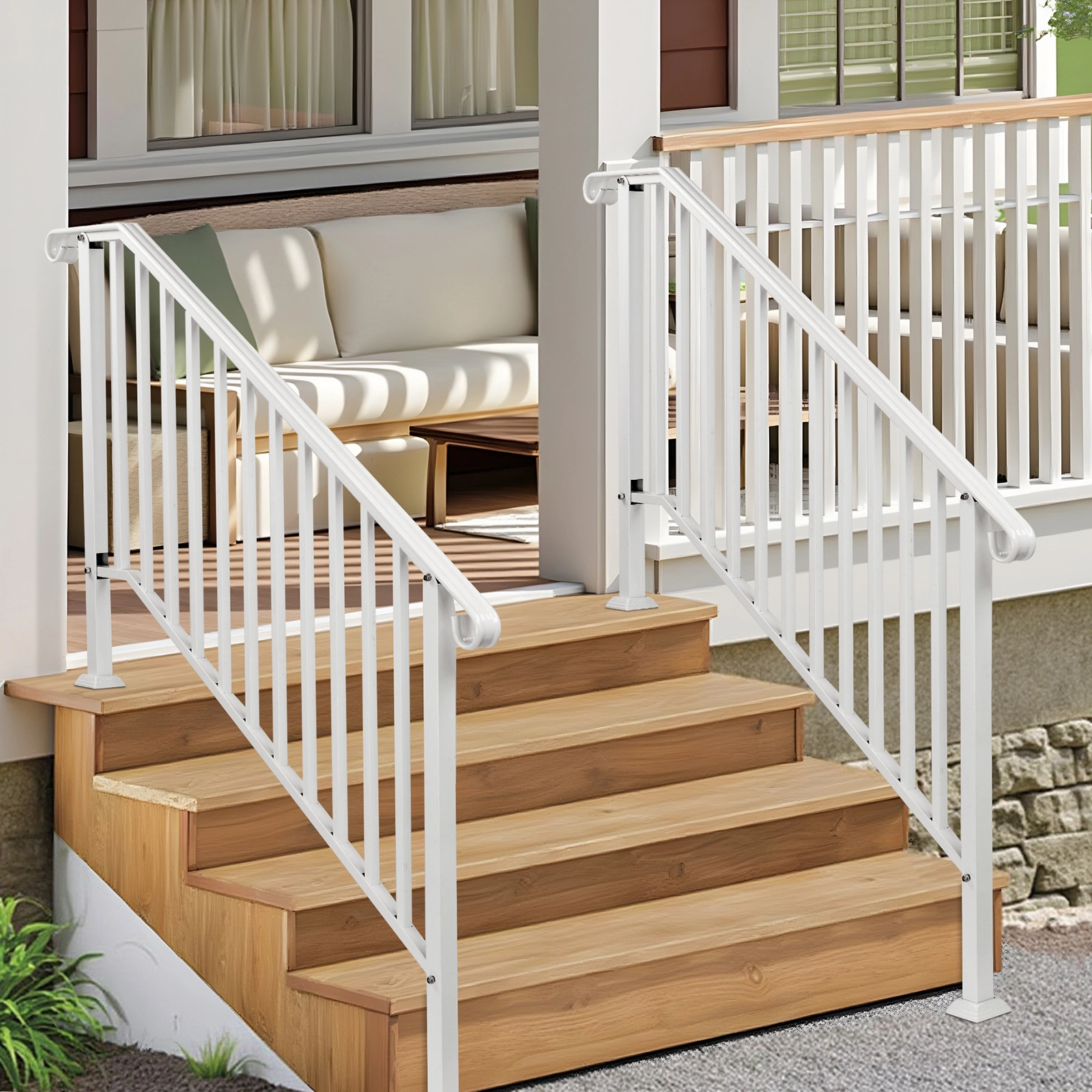 Outdoor 4 Level Iron Handrail Matte White view 3