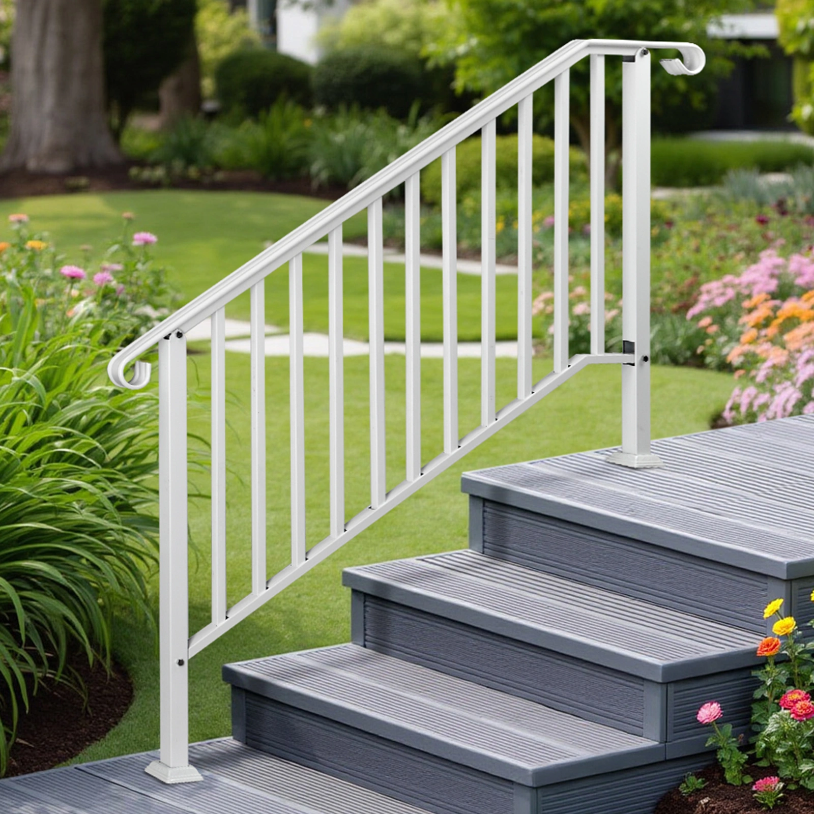 Outdoor 4 Level Iron Handrail Matte White view 6