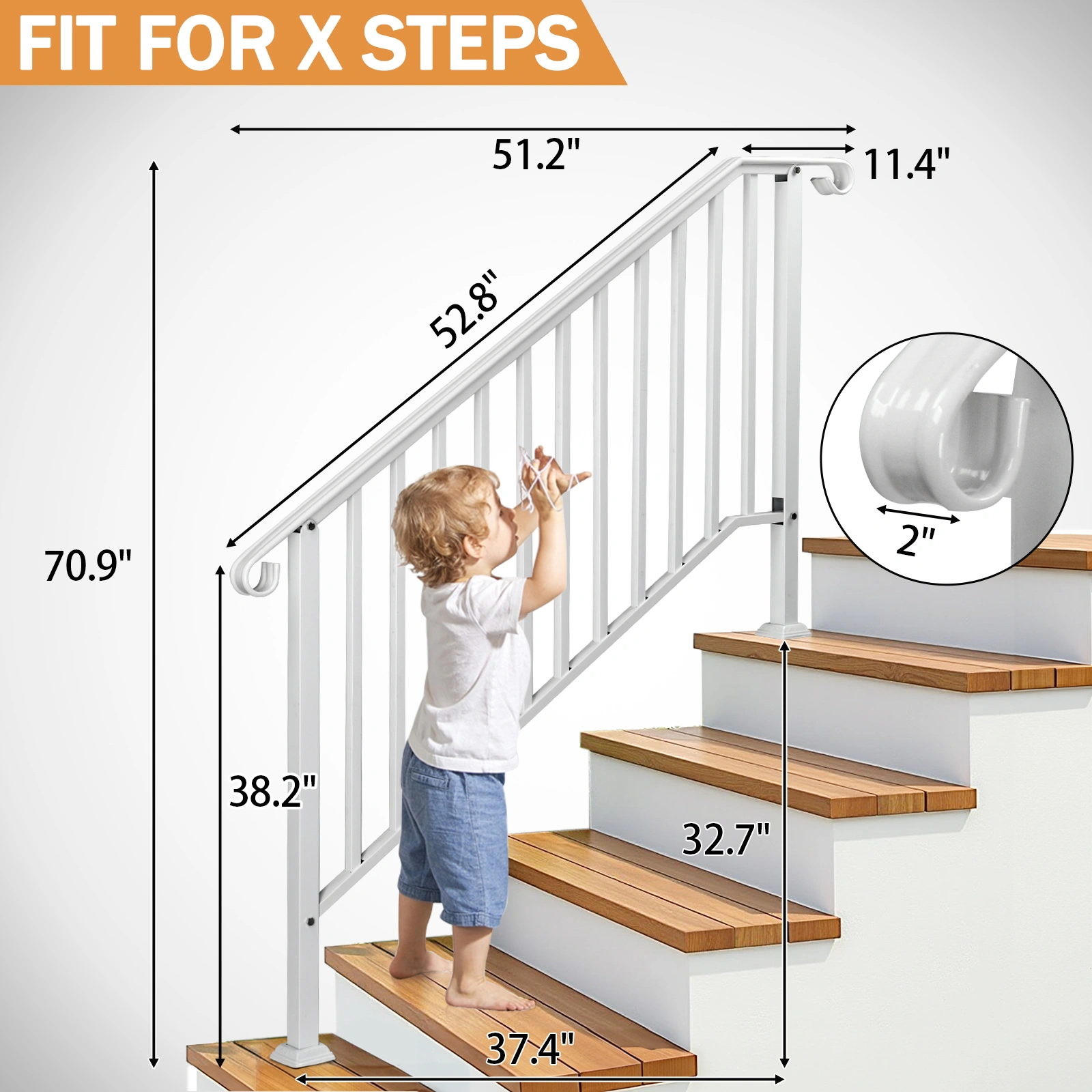 Outdoor 4 Level Iron Handrail Matte White view 7