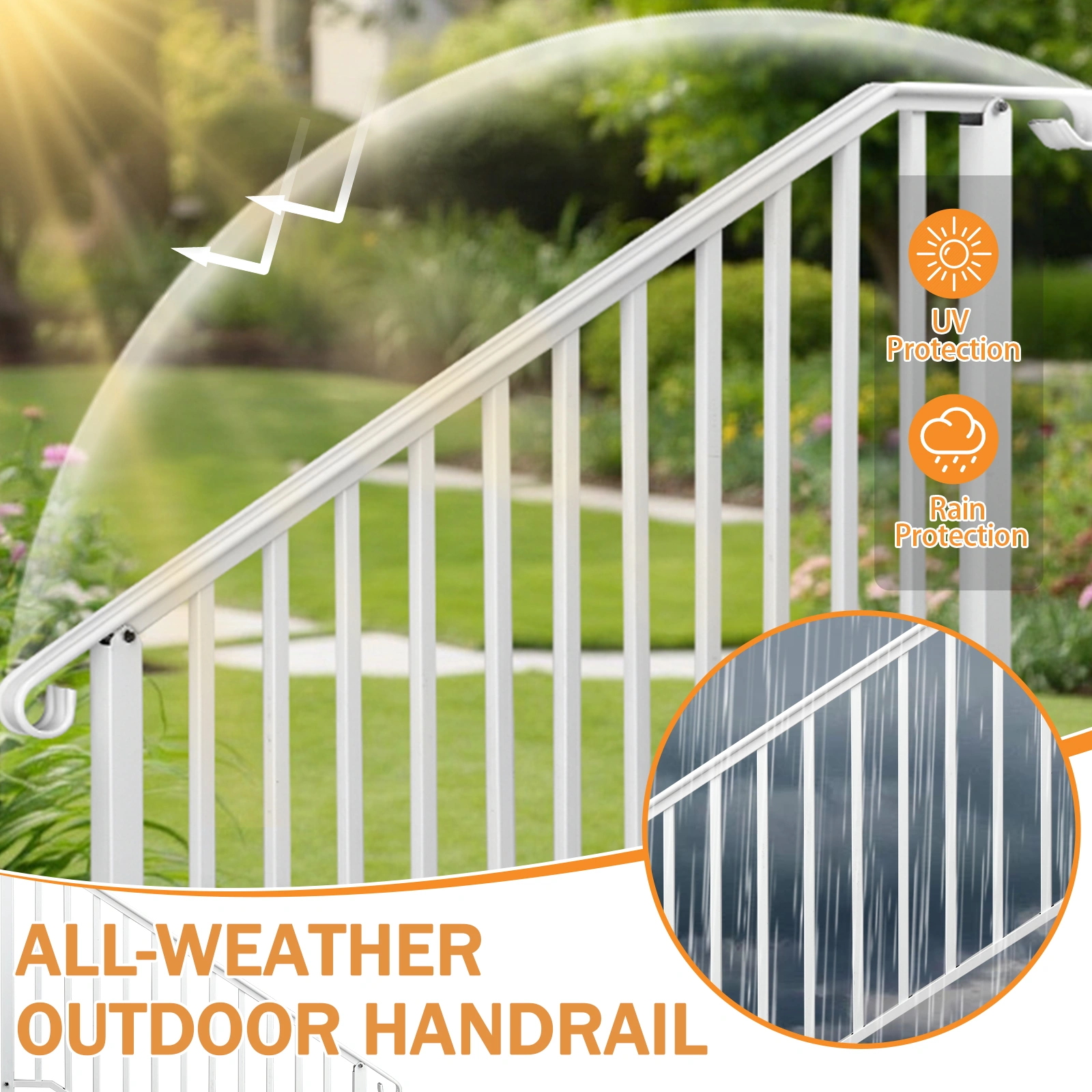 Outdoor 4 Level Iron Handrail Matte White view 9