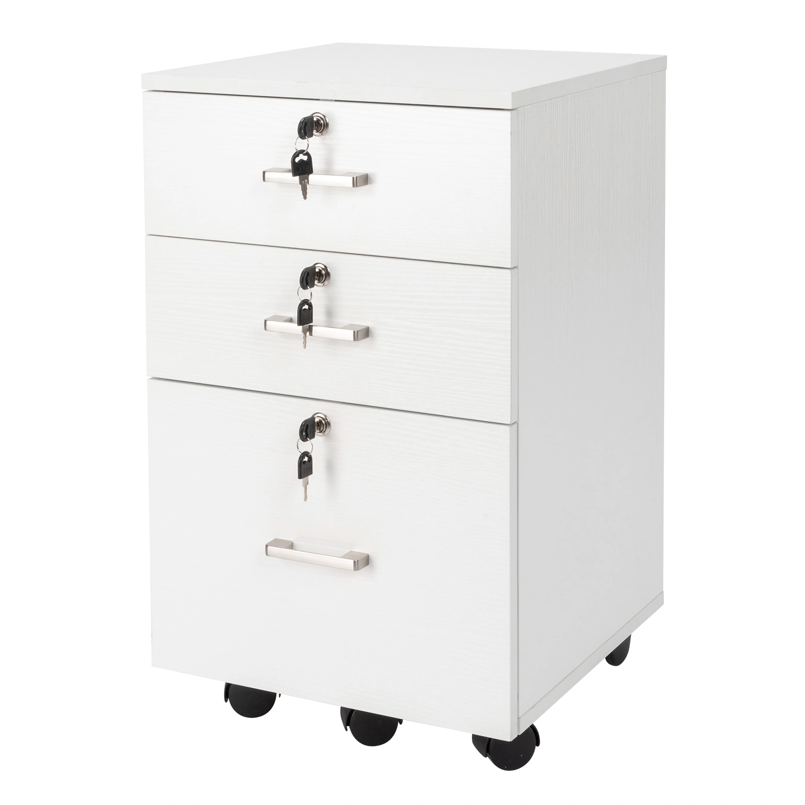 White Wood Grain Density Board Three Drawers Wooden Filing Cabinet view 4
