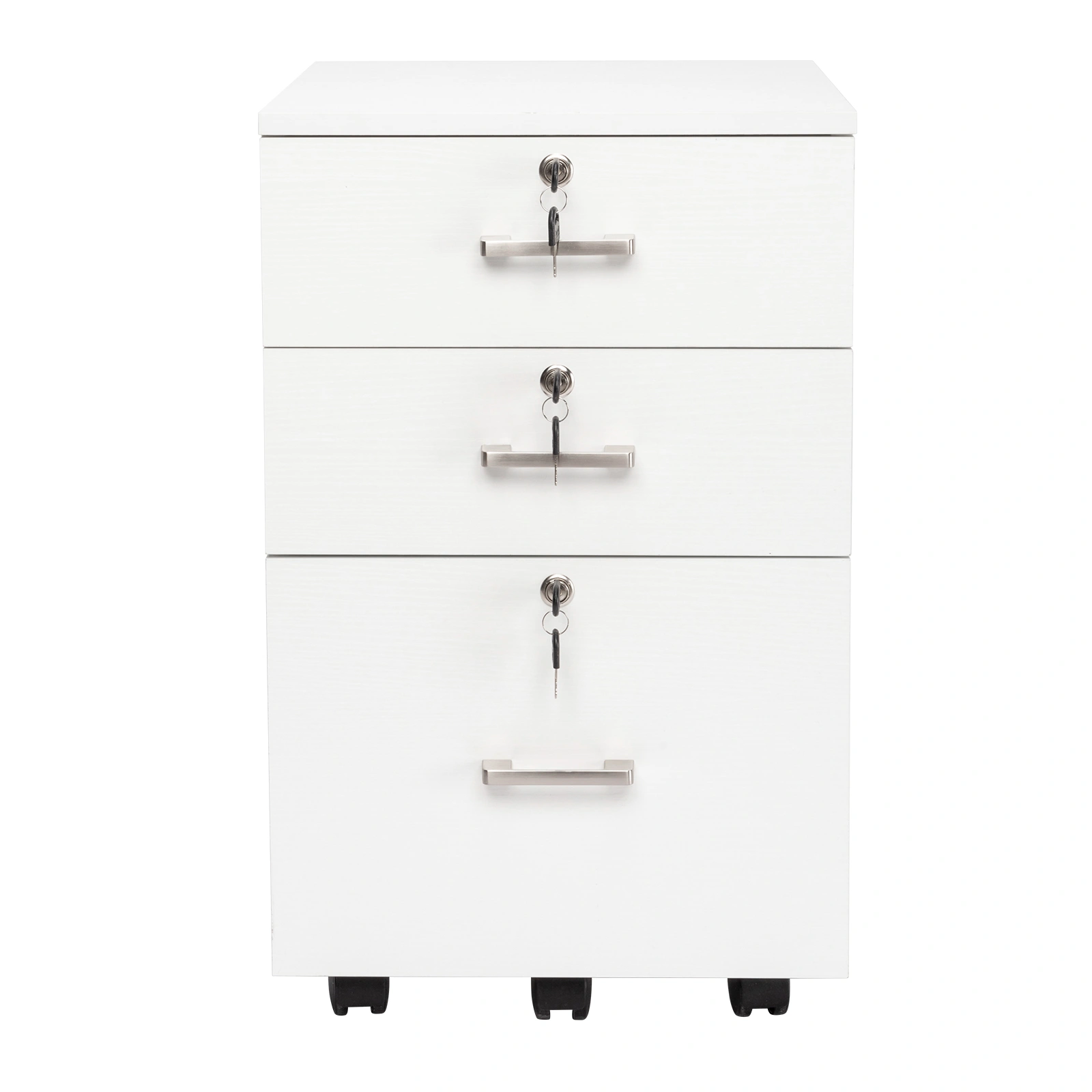White Wood Grain Density Board Three Drawers Wooden Filing Cabinet view 5