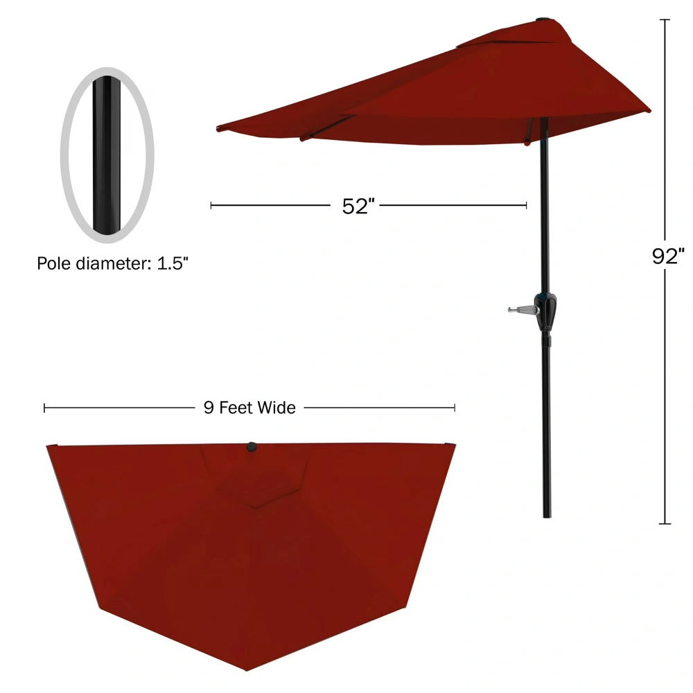 9ft Half Umbrella for Balcony, Porch, or Deck, Red (Shipment from Walmart) view 4