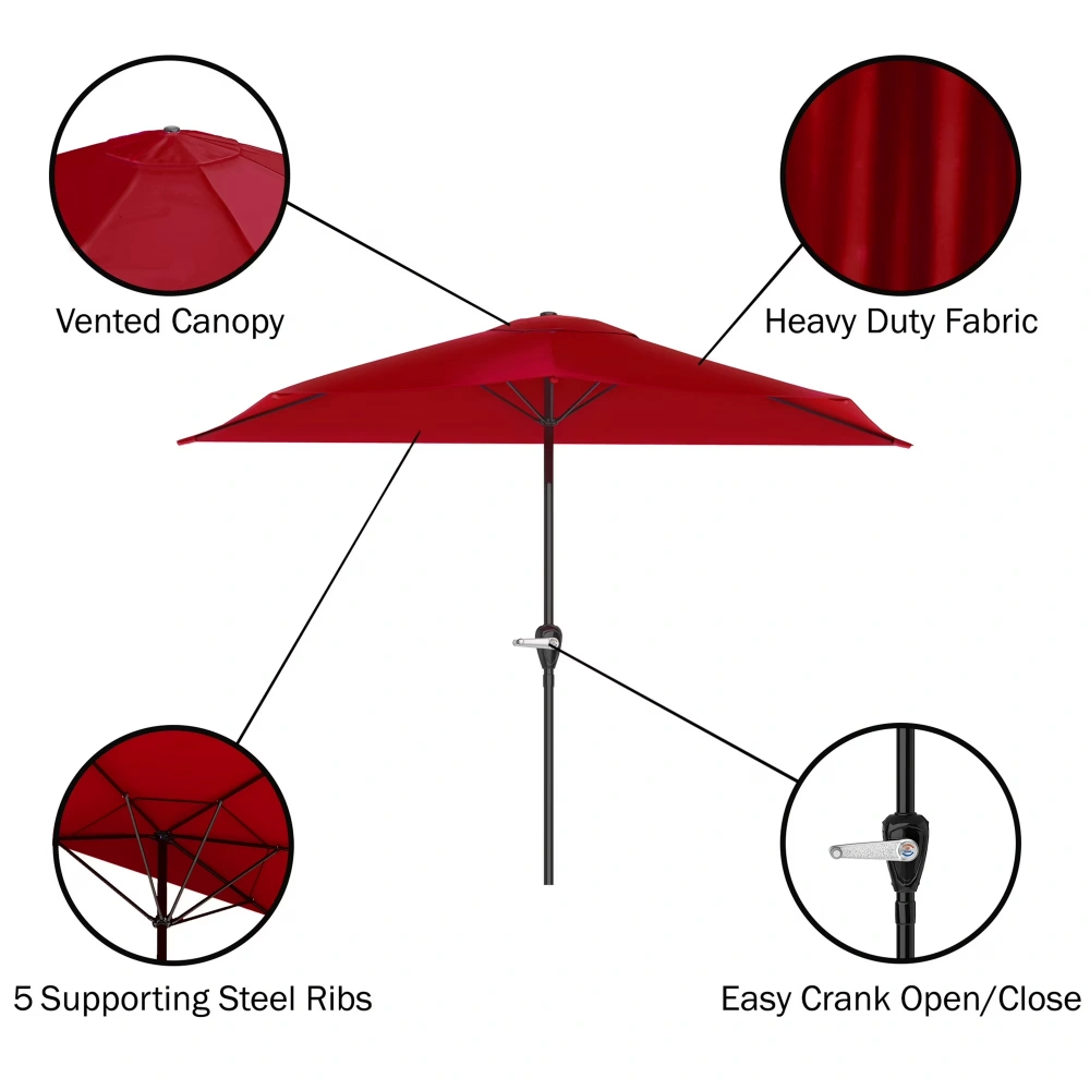 9ft Half Umbrella for Balcony, Porch, or Deck, Red (Shipment from Walmart) view 5