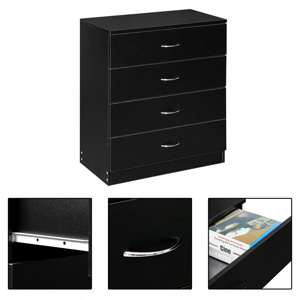 Modern 4-Drawer Dresser Cabinet, Black Storage Console with Simple Design, Bedroom Living Room Organizer view 13