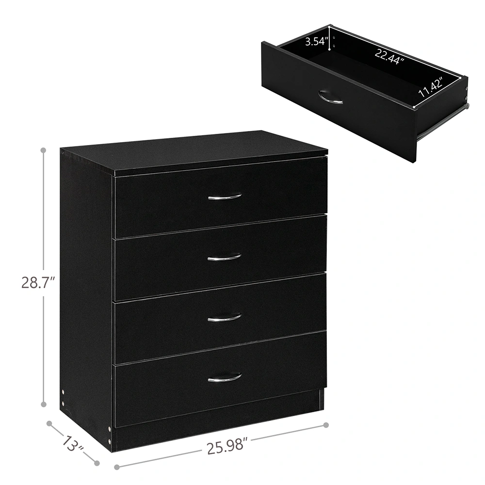 Modern 4-Drawer Dresser Cabinet, Black Storage Console with Simple Design, Bedroom Living Room Organizer view 8