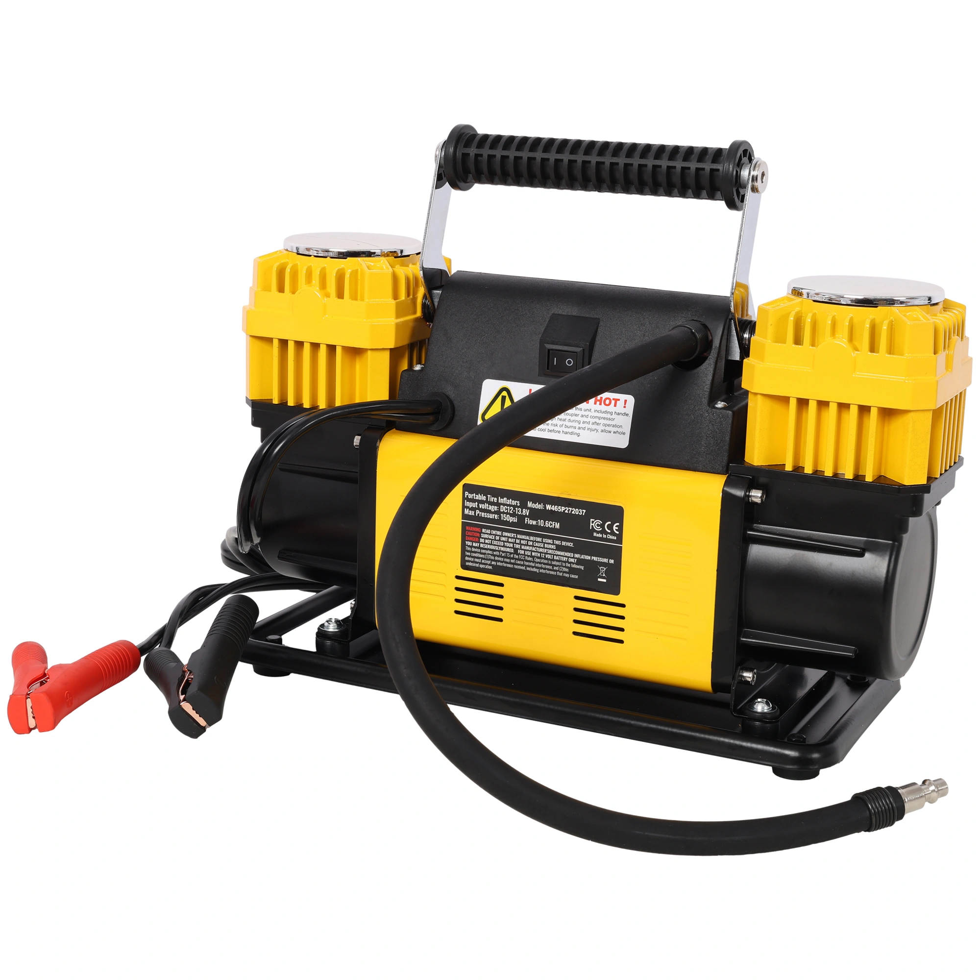 12V Dual Cylinder Air Compressor Tire Inflator, 150 PSI Heavy Duty Air Pump w/Pressure Gauge for Car SUV RV Truck