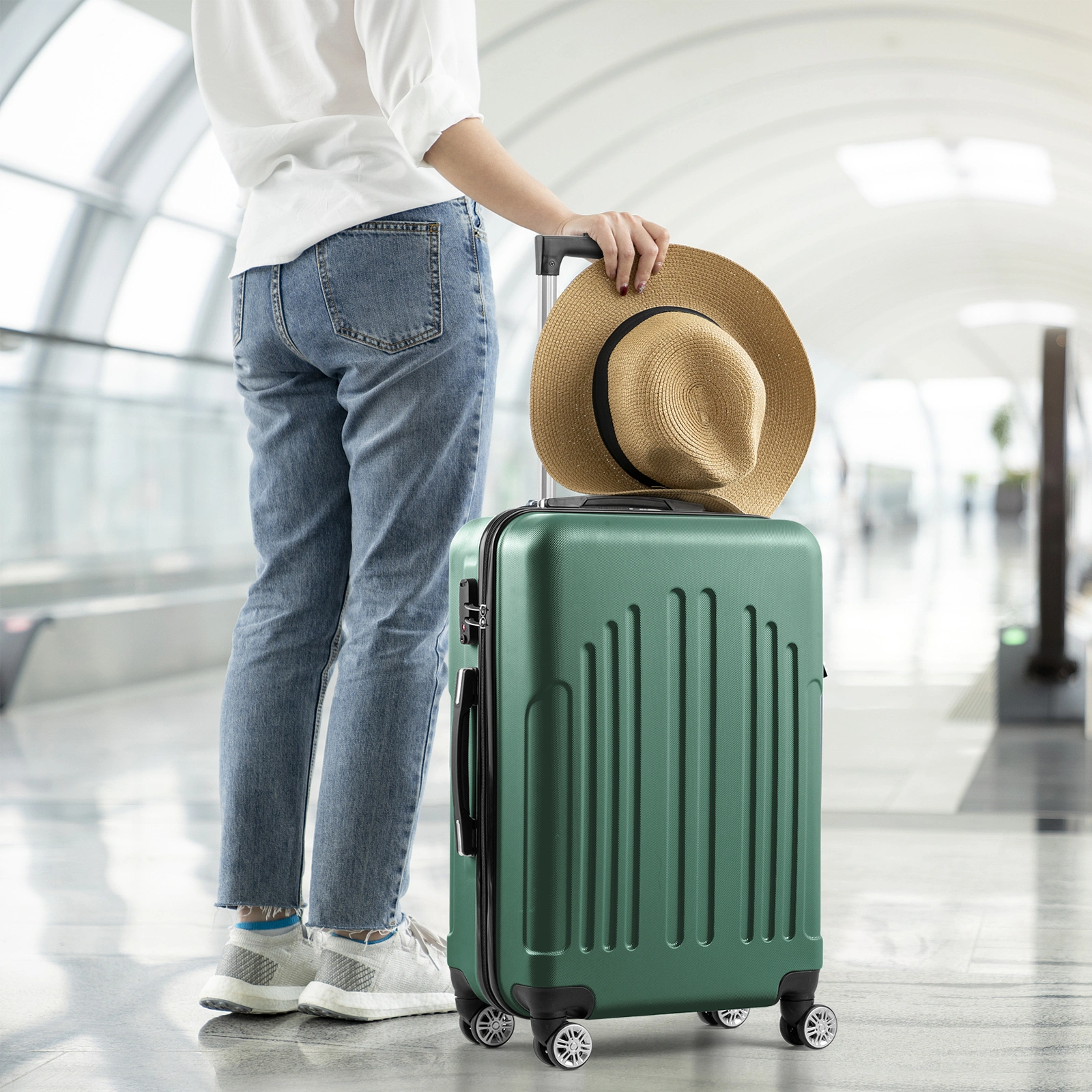 Curved Vertical Stripe 4-in-1 Trolley Case - Retro Green view 14