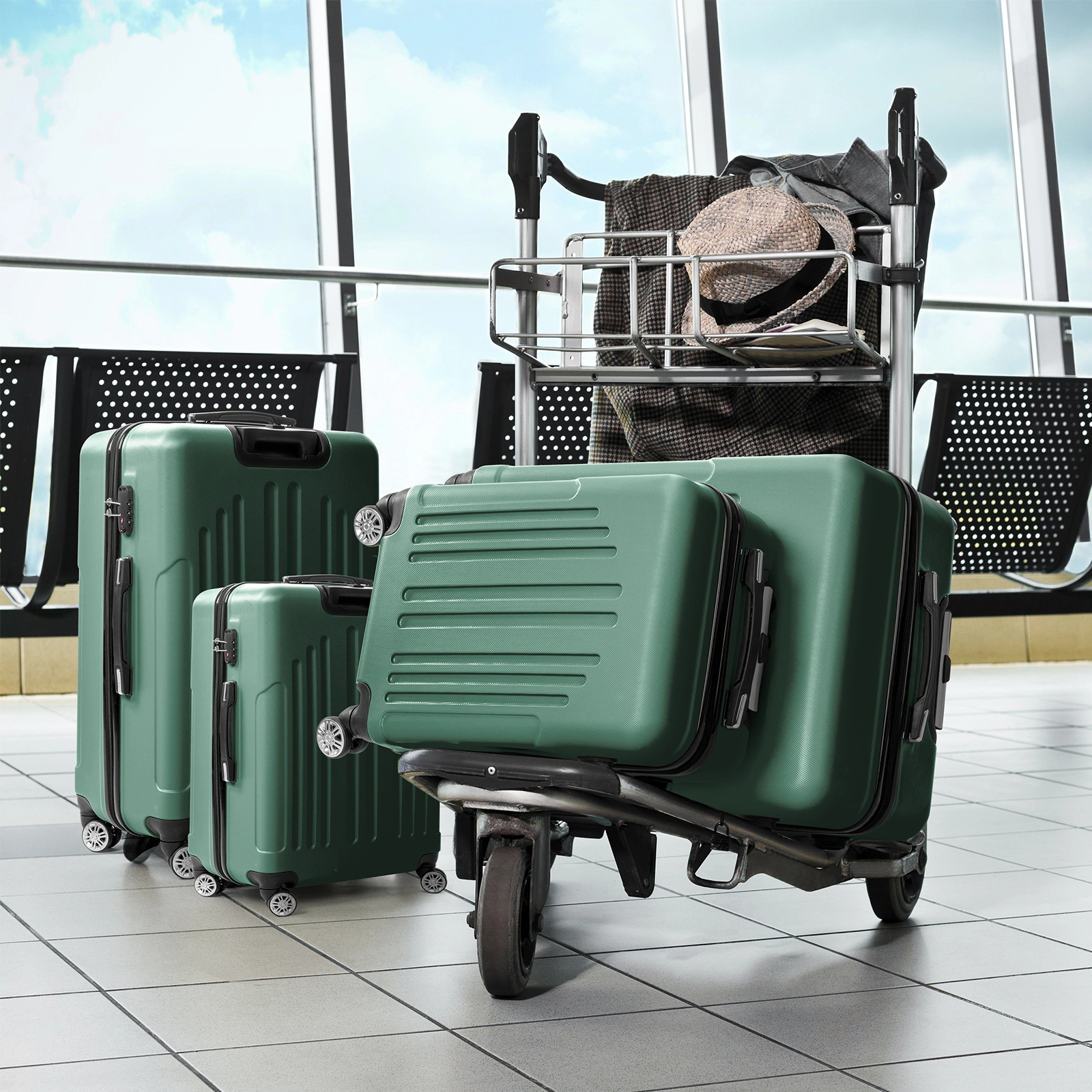 Curved Vertical Stripe 4-in-1 Trolley Case - Retro Green view 15