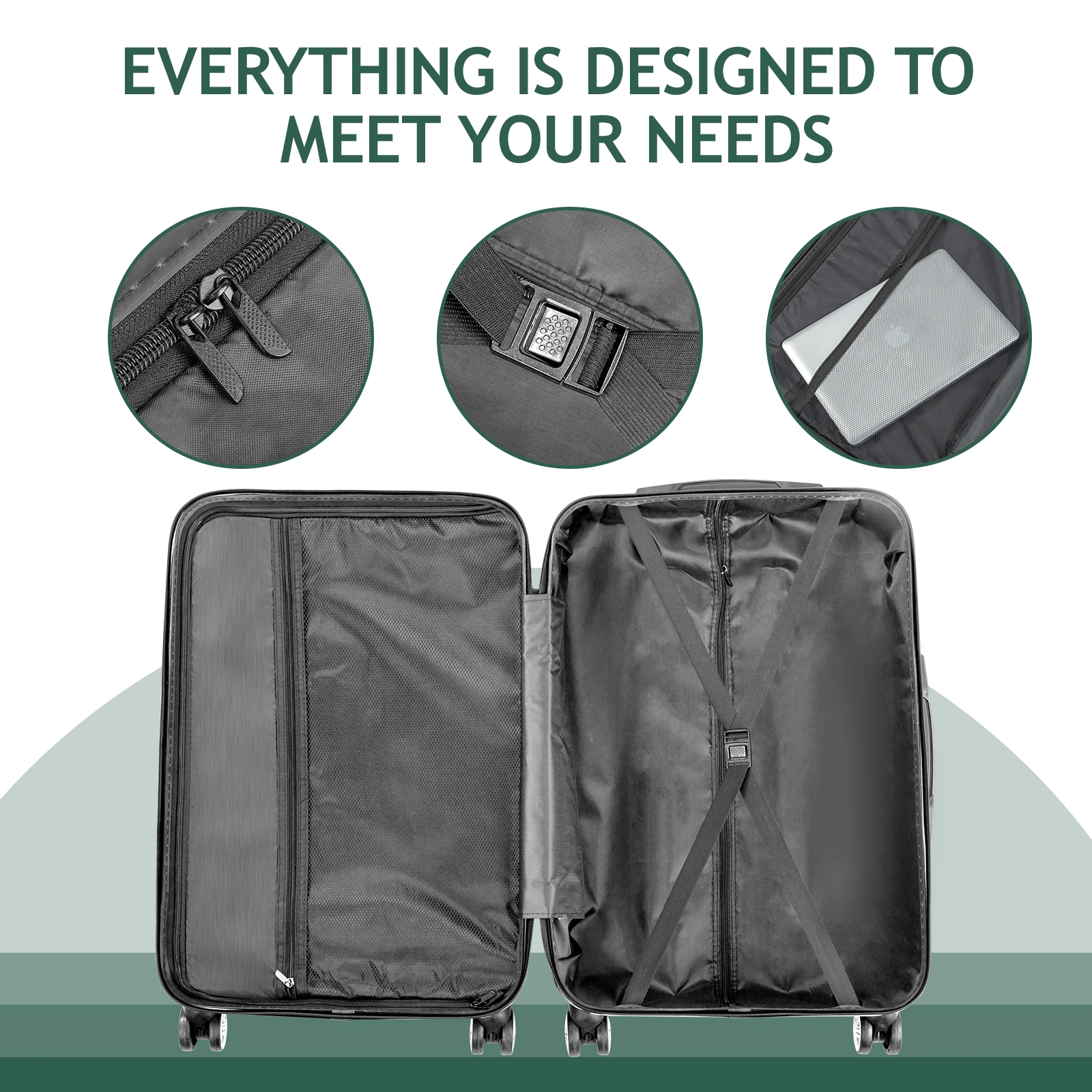 Curved Vertical Stripe 4-in-1 Trolley Case - Retro Green view 5