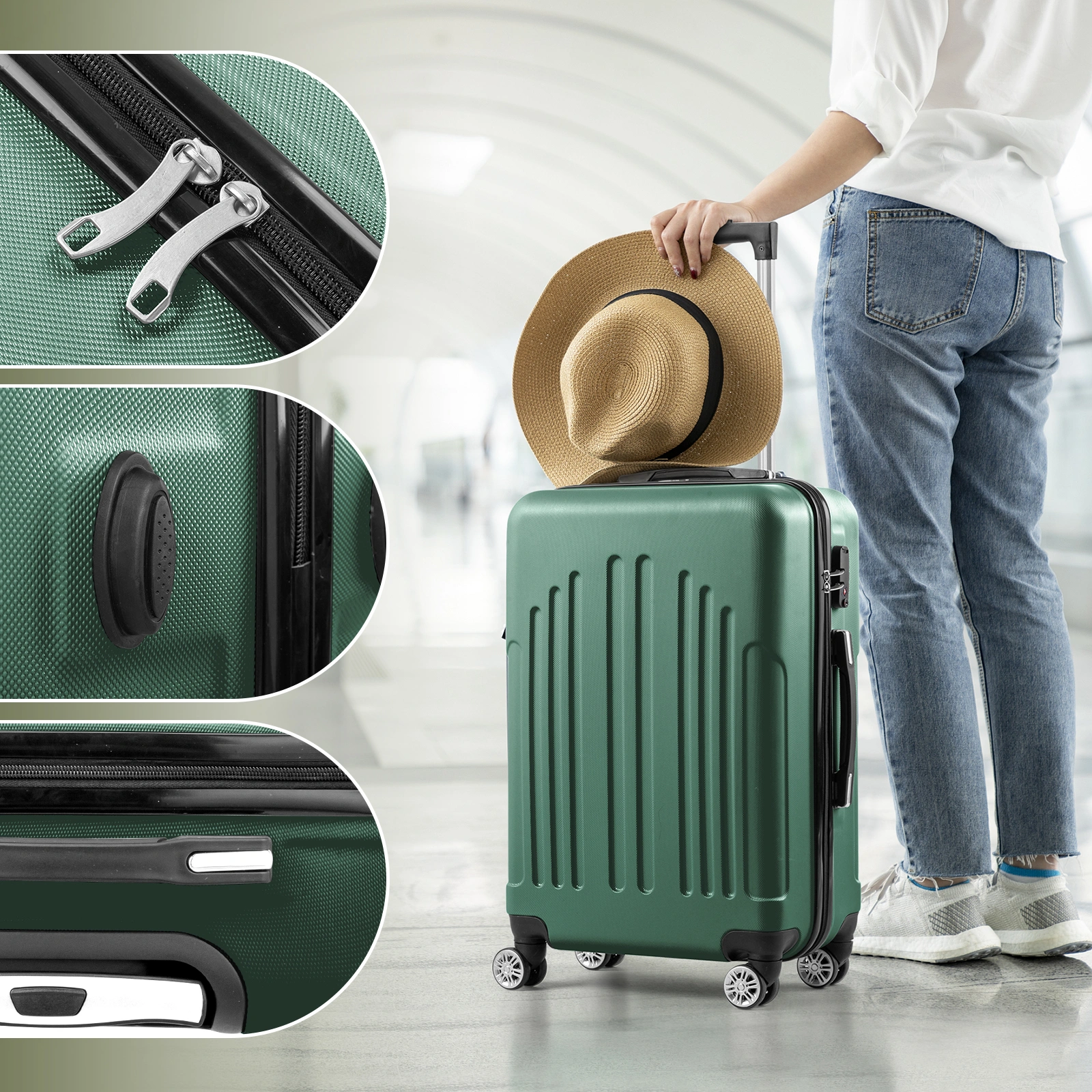 Curved Vertical Stripe 4-in-1 Trolley Case - Retro Green view 7