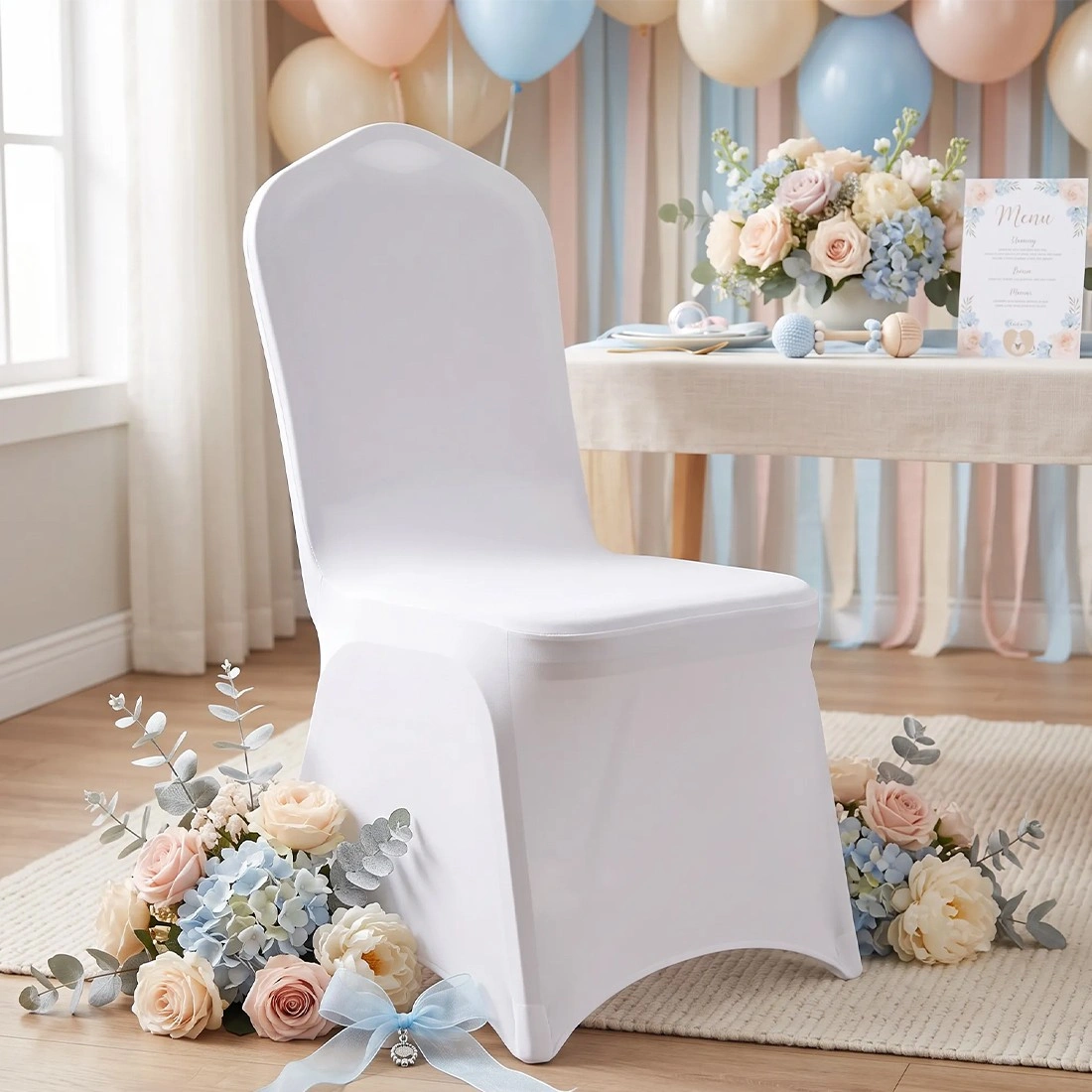 1PC White Stretch Spandex Folding Chair Cover, Formal Banquet Chair Slipcover UK view 2