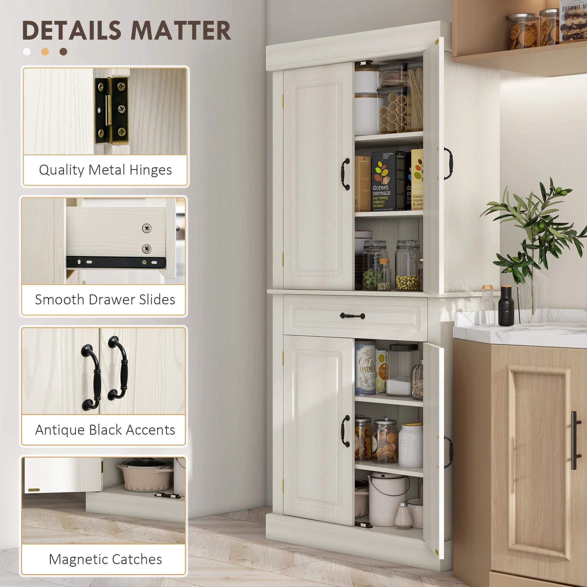 Kitchen Storage Cabinet Freestanding, 2-Door Pantry Cupboard with Shelves, Floor Storage Organizer for Home