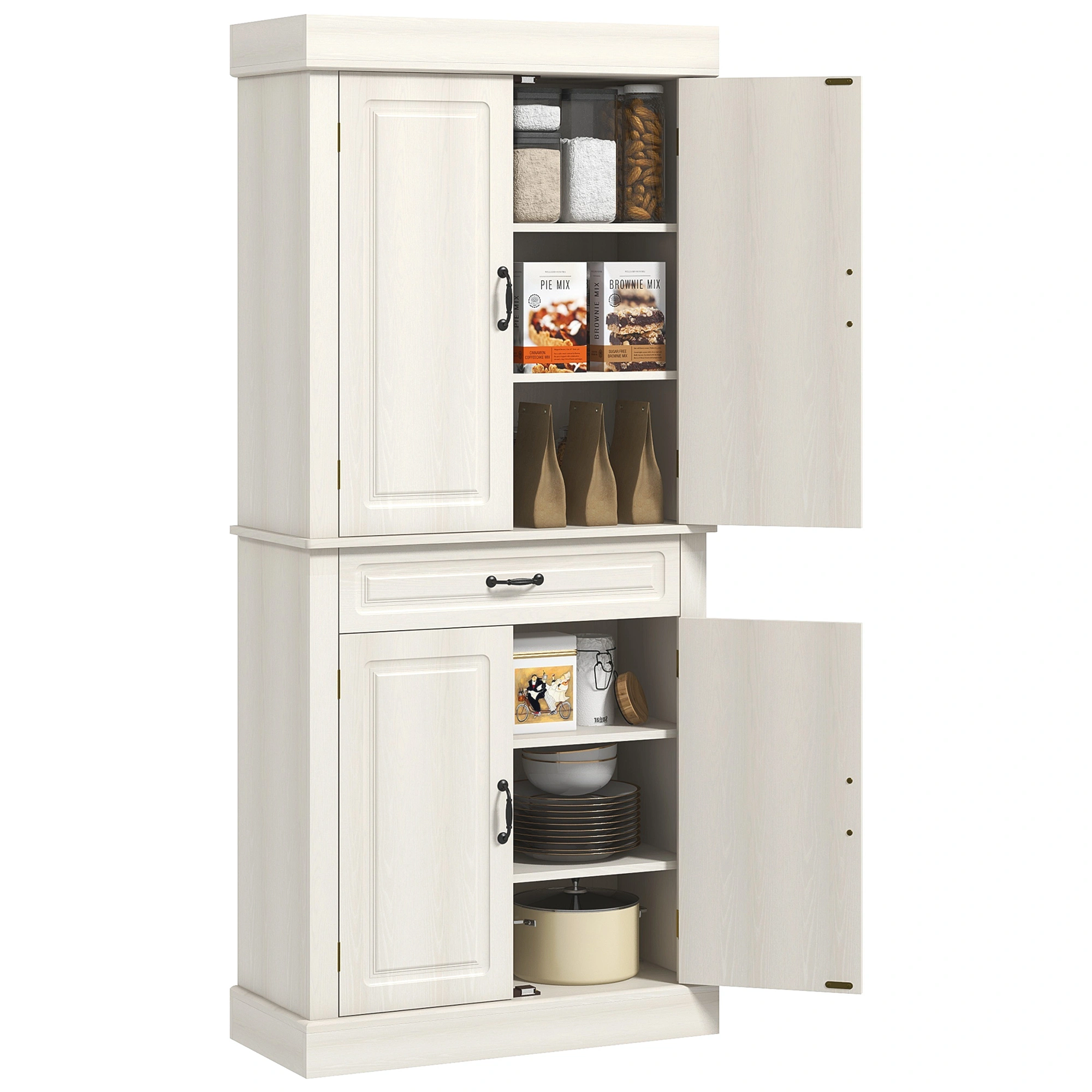 Kitchen Storage Cabinet Freestanding, 2-Door Pantry Cupboard with Shelves, Floor Storage Organizer for Home view 2