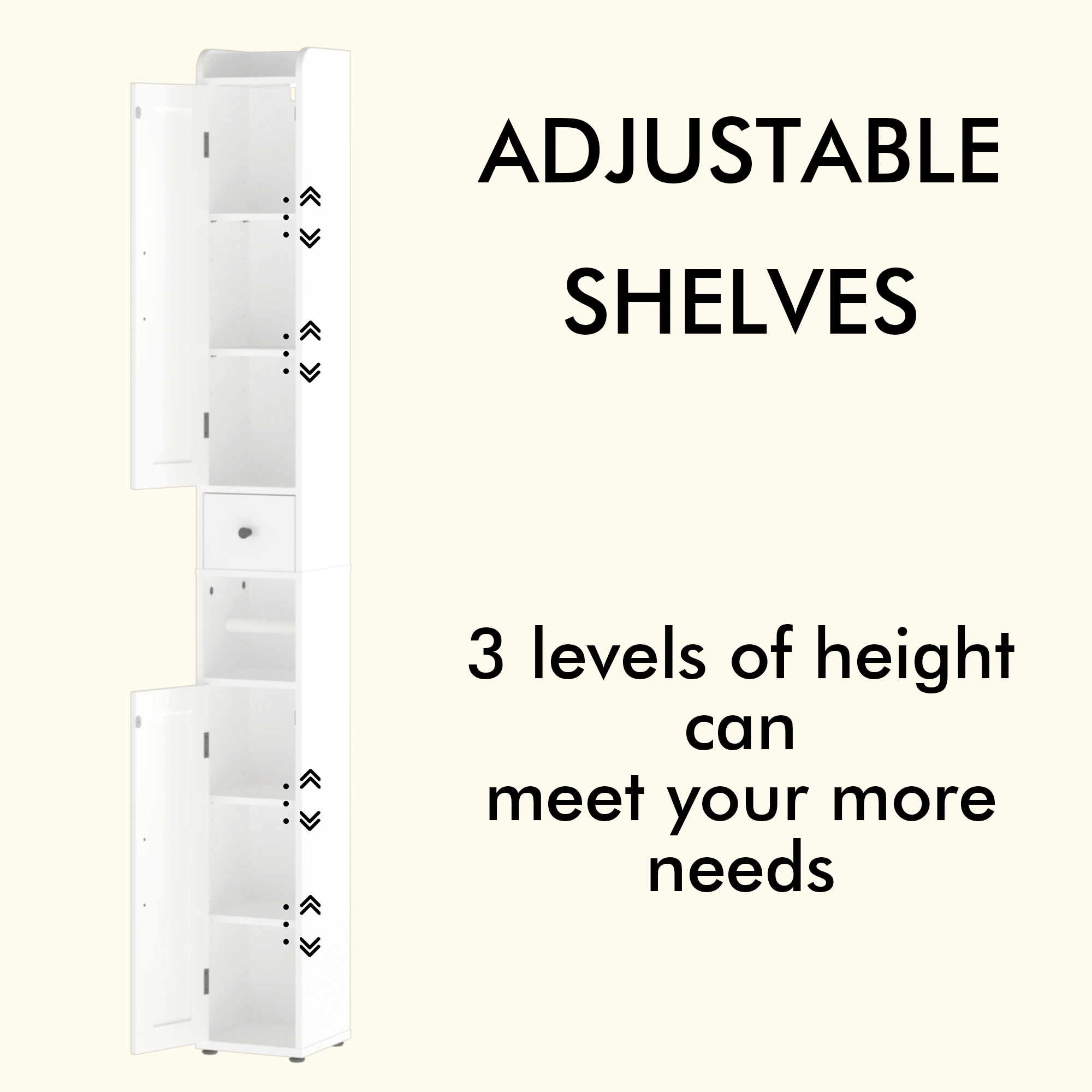 Tall Bathroom Storage Cabinet 67.5", Slim Freestanding 2-Door White Storage Console with Adjustable Shelves, Anti-Tip & Open Compartments for Small Spaces view 7