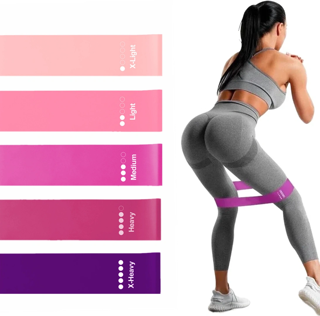 Set of 5 Resistance Loop Bands, TPE Exercise Bands for Fitness, Yoga, Physical Therapy & Home Workout, Pink view 4