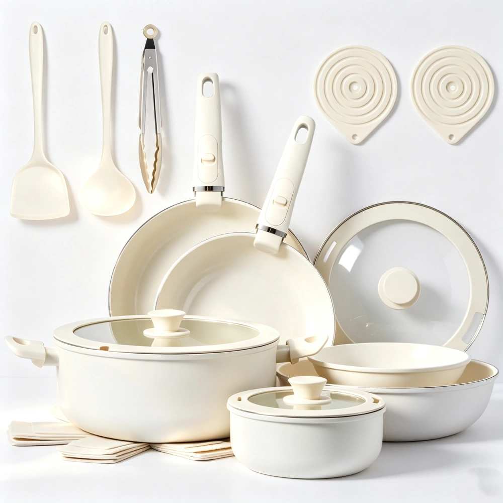 22-Piece Aluminum Cookware Set, 6 Pots with 3 Lids, Detachable Handles, Non-Stick Kitchen Cookware
