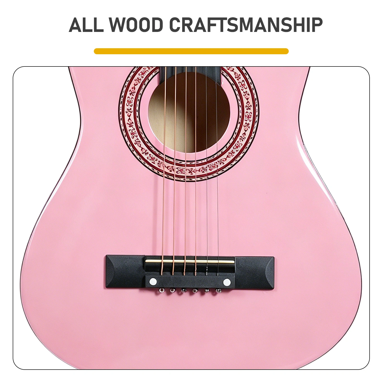 Light pink 30-inch Round Acoustic Guitar with Picks, Strings, Capo, Case, Tuner, and Strap view 8