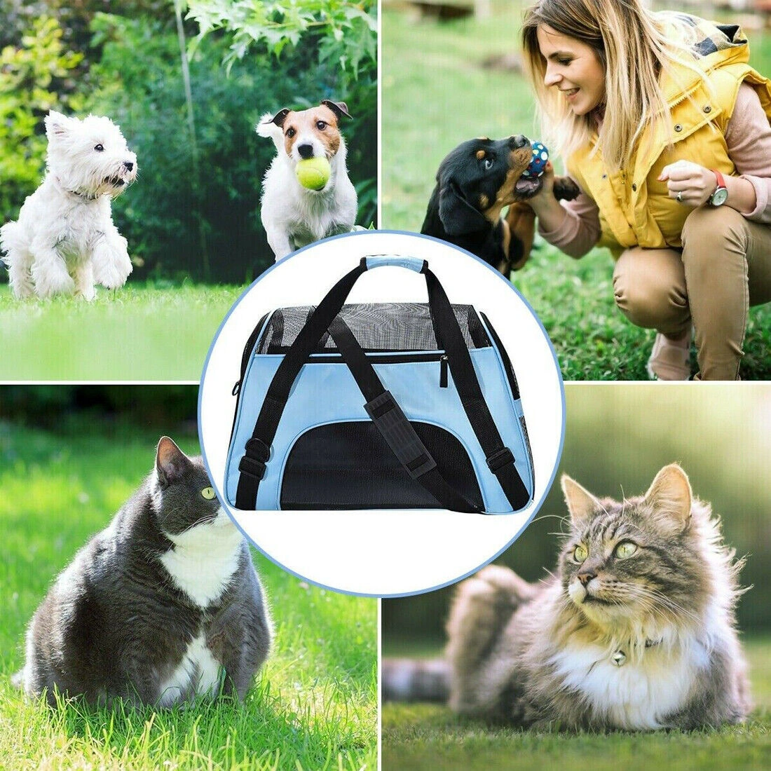 Large Pet Carrier Bag Portable Soft Fabric Folding Dog Cat Travel Carrier Backpack - Blue view 3