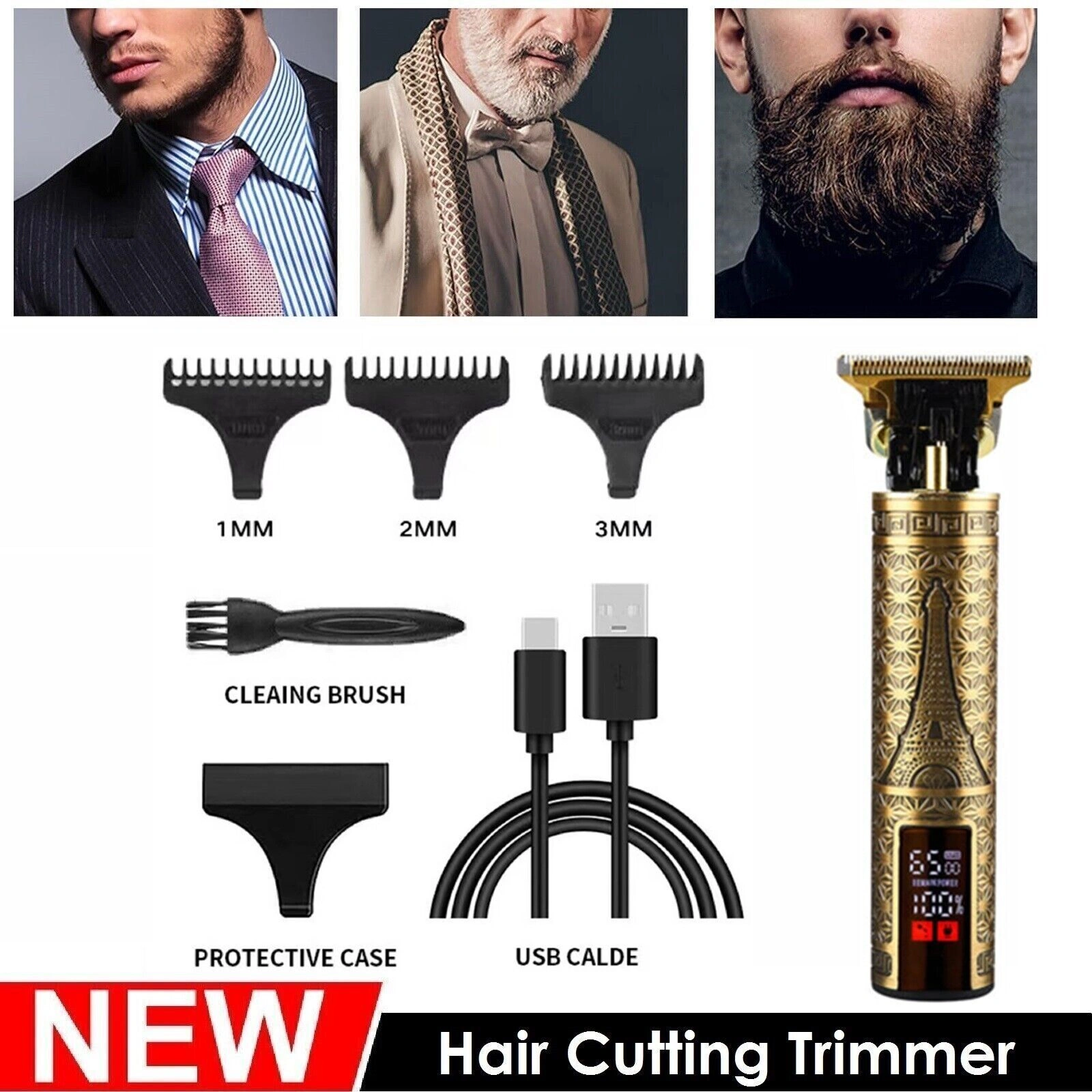 LCD Professional Hair Clippers and Beard Trimmer for Men, Cordless Barber Shaving Machine, Rechargeable Hair Cut Trimmer with Screen Display view 3