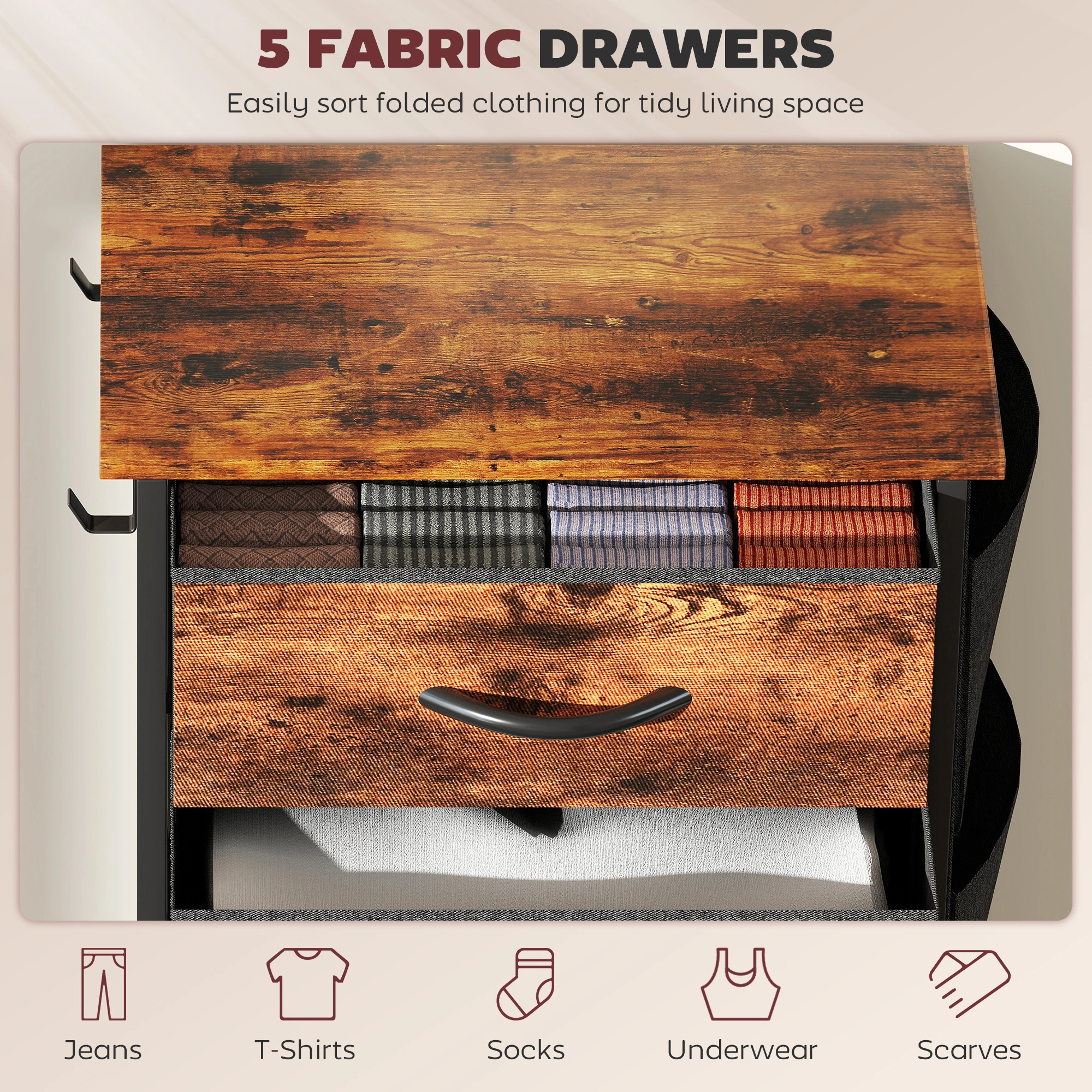 Wood Storage Chest of Drawers, Large Organizer Cabinet with Multiple Drawers for Bedroom Living Room view 5