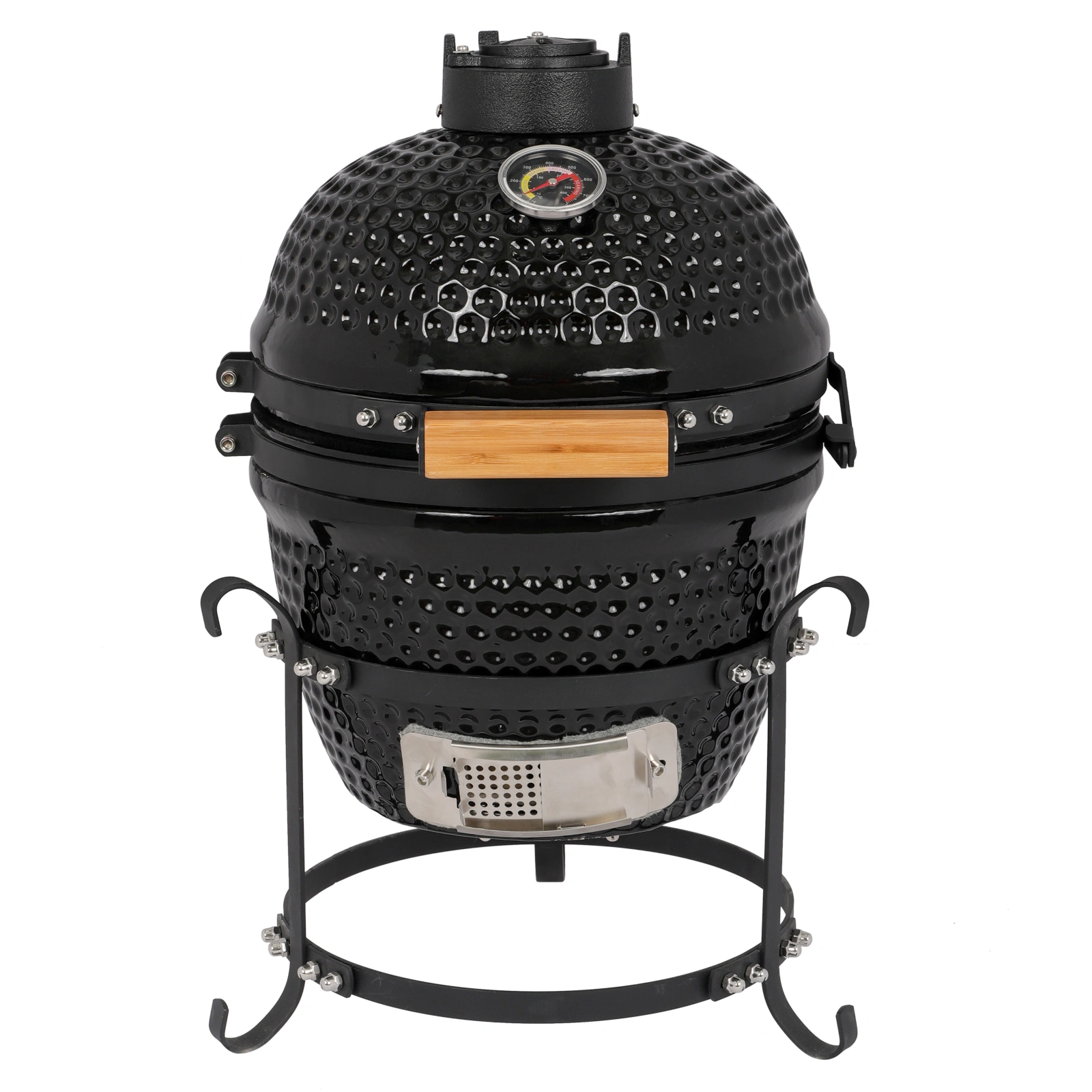 13in Round Ceramic Charcoal Grill, Smokeless Portable BBQ for Outdoor Camping & Backyard, Black