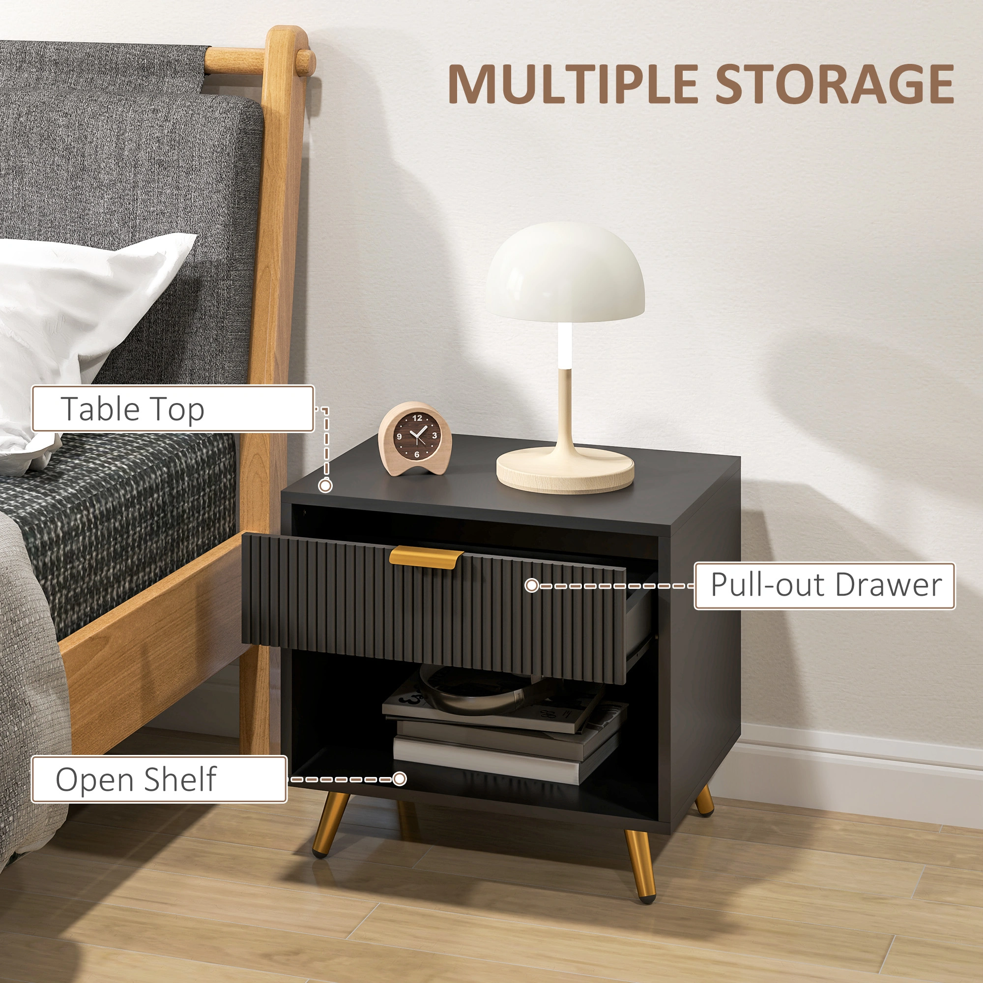 Bedside Tables, Nightstand Storage Cabinet, Modern Bedside Table with Drawer, Compact Bedroom Furniture view 5