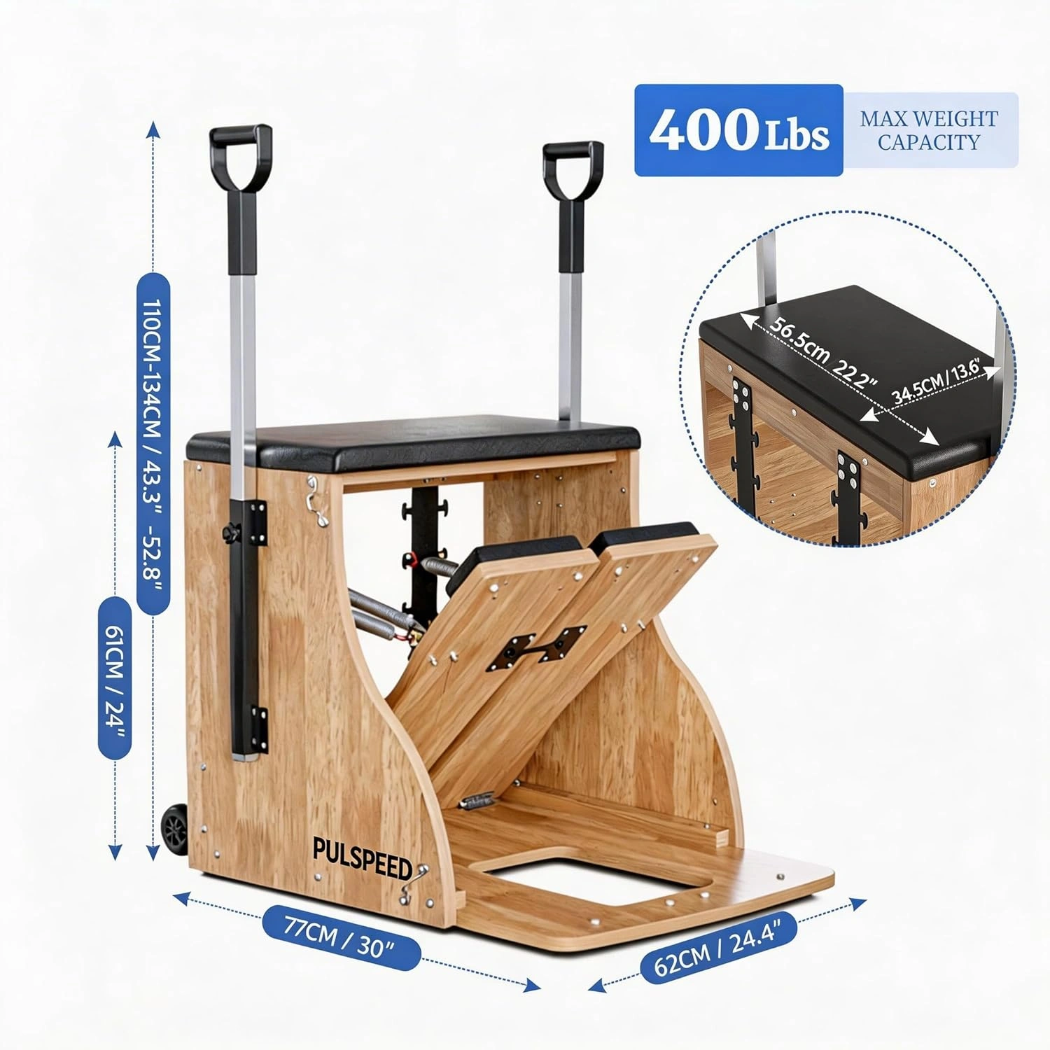 Pilates Chair Wunda Chair Pilates Combo Chair with Handles Split Pedals Reformer Machine for Yoga Core Training Rehabilitation Includes Non-Slip Socks (Wood Panel Bracket) view 2