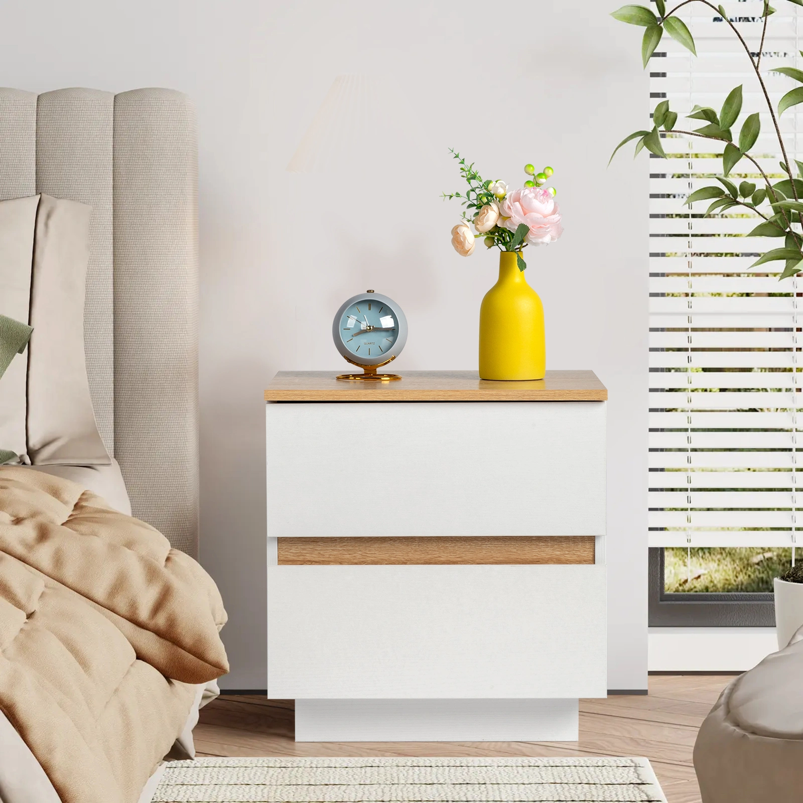 2 Pack White Nightstand with 2 Drawers, Modern Bedroom Side Table, Small Bedside Cabinet for Living Room
