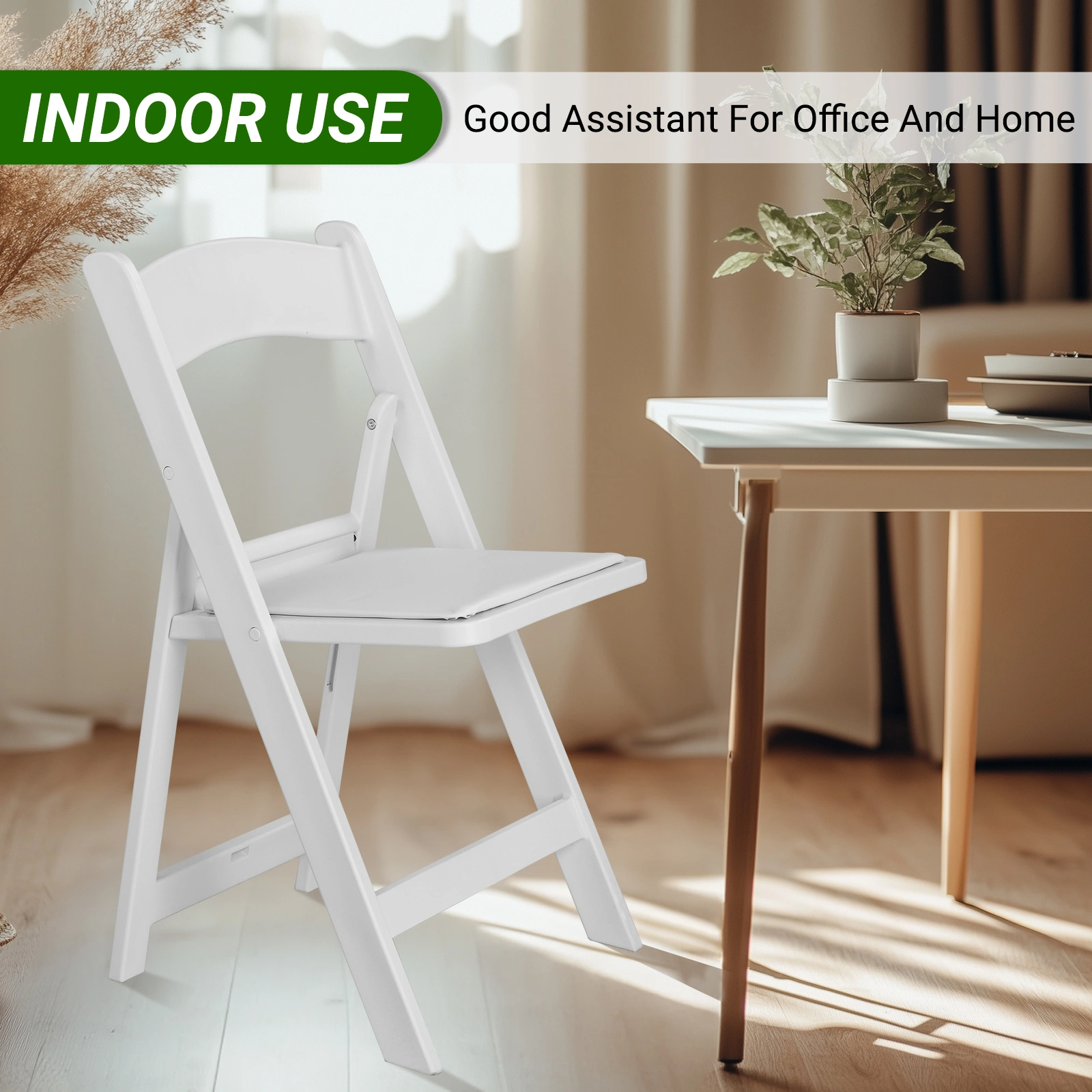 4 Pack Folding Chairs, Resin Chairs with Padded Seat, Comfortable Event Chairs Indoor Outdoor for Home Event Party Picnic School Wedding, White view 18