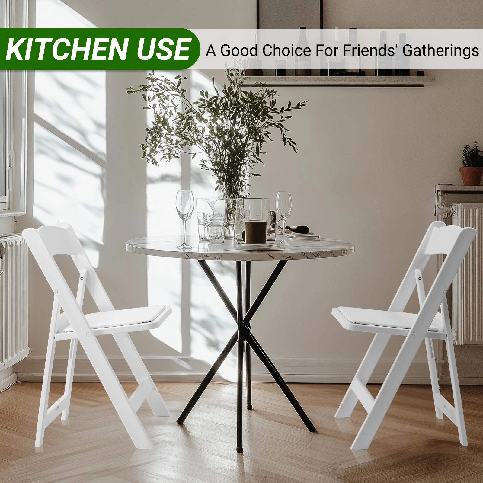 4 Pack Folding Chairs, Resin Chairs with Padded Seat, Comfortable Event Chairs Indoor Outdoor for Home Event Party Picnic School Wedding, White view 20
