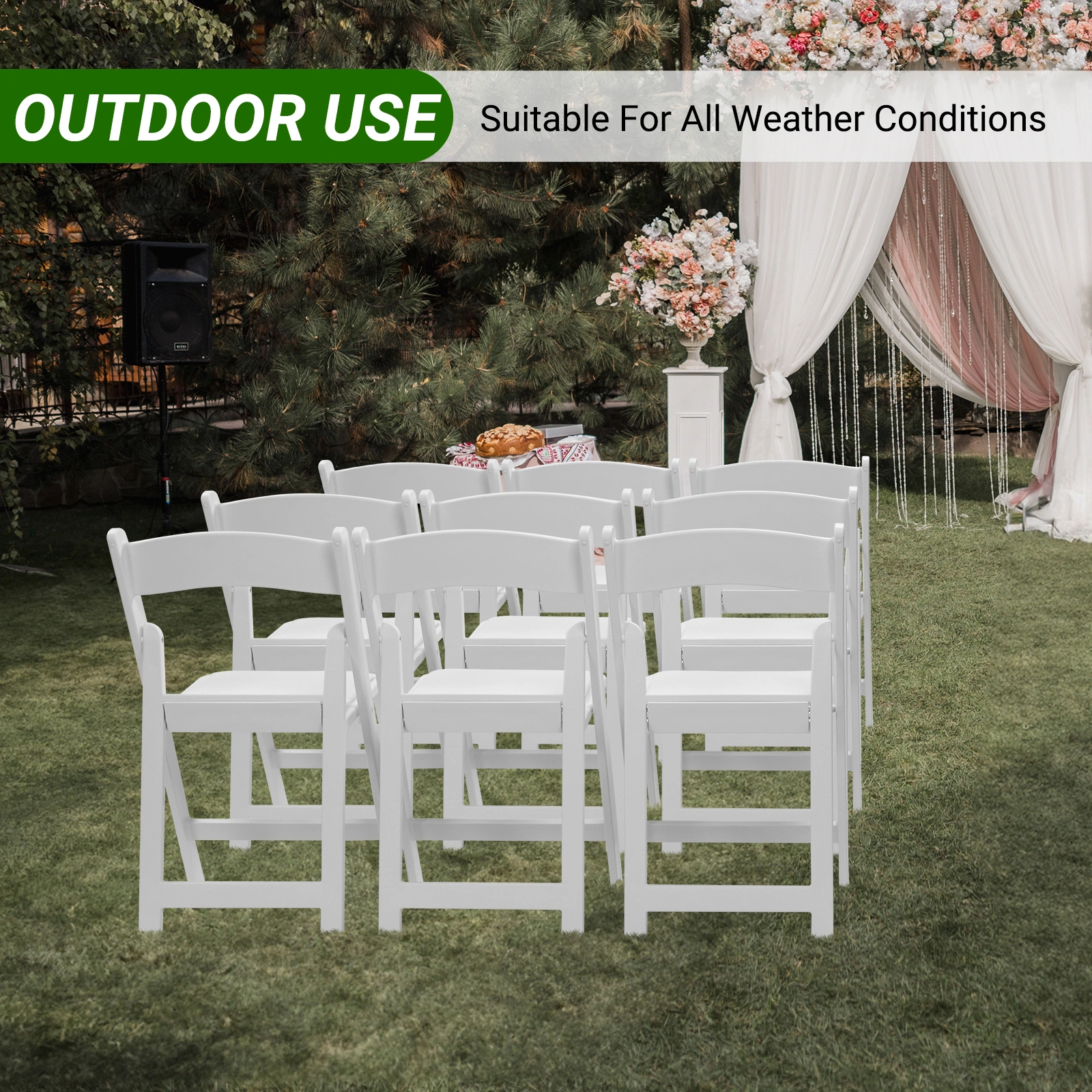 4 Pack Folding Chairs, Resin Chairs with Padded Seat, Comfortable Event Chairs Indoor Outdoor for Home Event Party Picnic School Wedding, White view 21