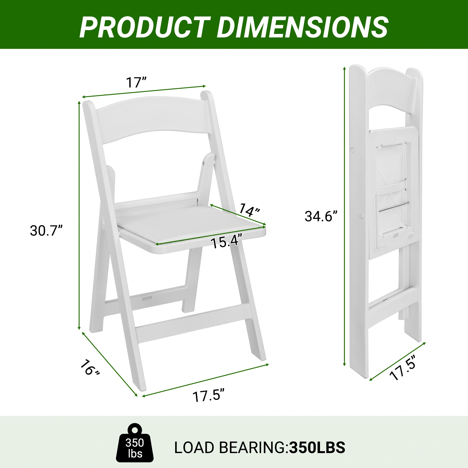 4 Pack Folding Chairs, Resin Chairs with Padded Seat, Comfortable Event Chairs Indoor Outdoor for Home Event Party Picnic School Wedding, White view 25