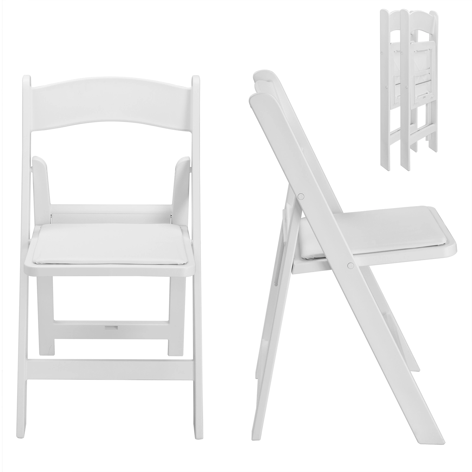 4 Pack Folding Chairs, Resin Chairs with Padded Seat, Comfortable Event Chairs Indoor Outdoor for Home Event Party Picnic School Wedding, White view 30