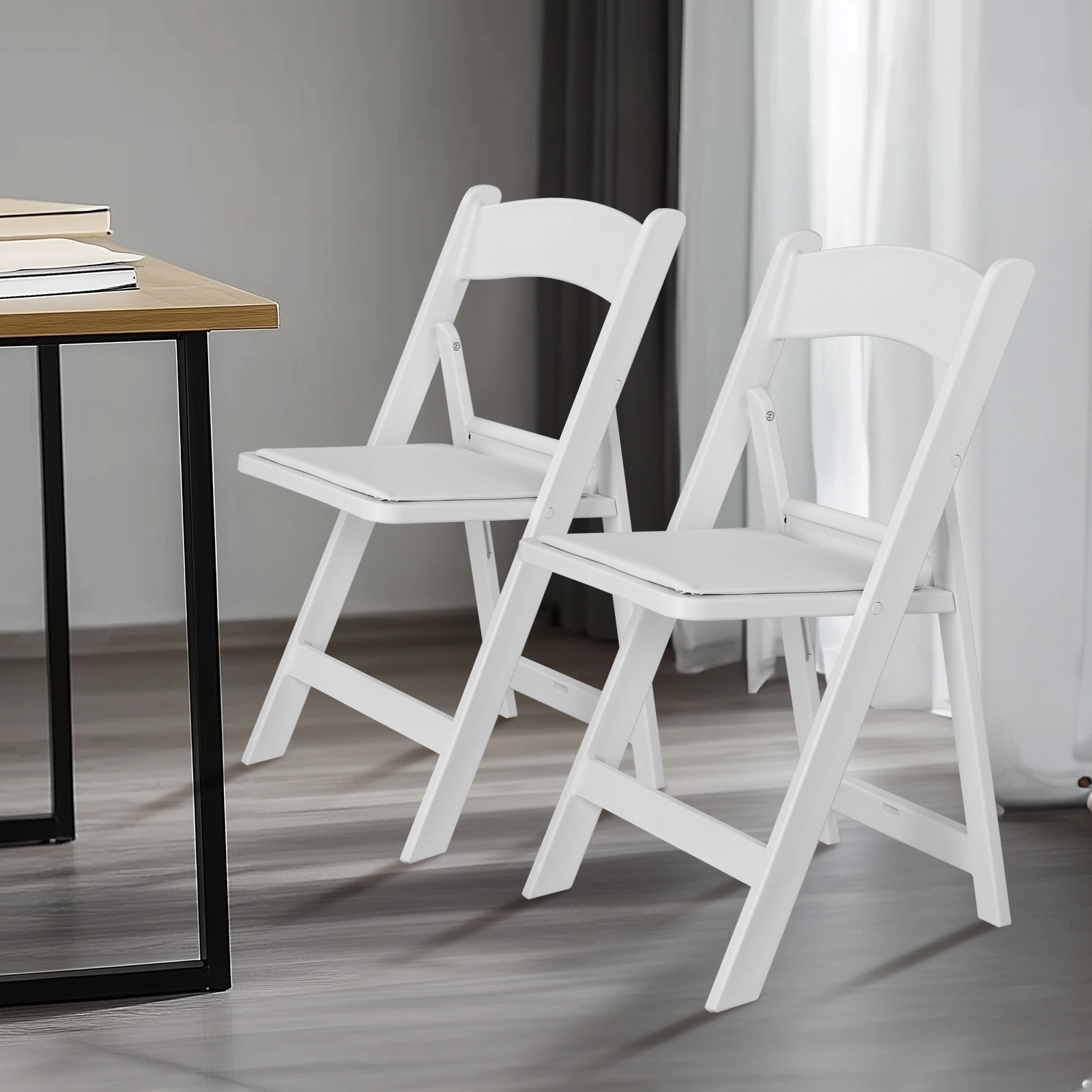 4 Pack Folding Chairs, Resin Chairs with Padded Seat, Comfortable Event Chairs Indoor Outdoor for Home Event Party Picnic School Wedding, White view 4
