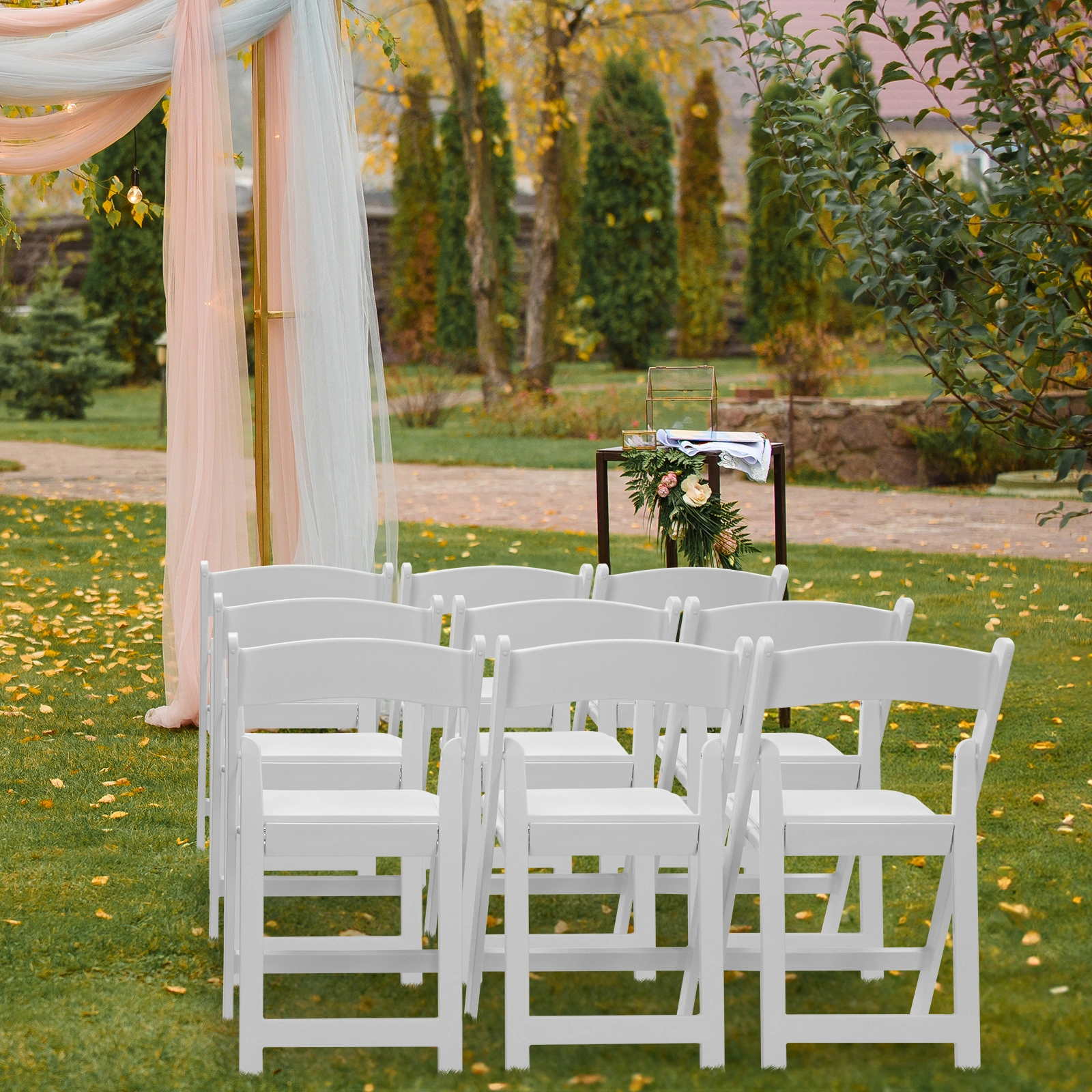 4 Pack Folding Chairs, Resin Chairs with Padded Seat, Comfortable Event Chairs Indoor Outdoor for Home Event Party Picnic School Wedding, White view 7