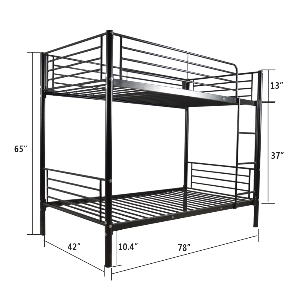 Iron Bed Bunk Bed with Ladder for Kids Twin Size Black view 15