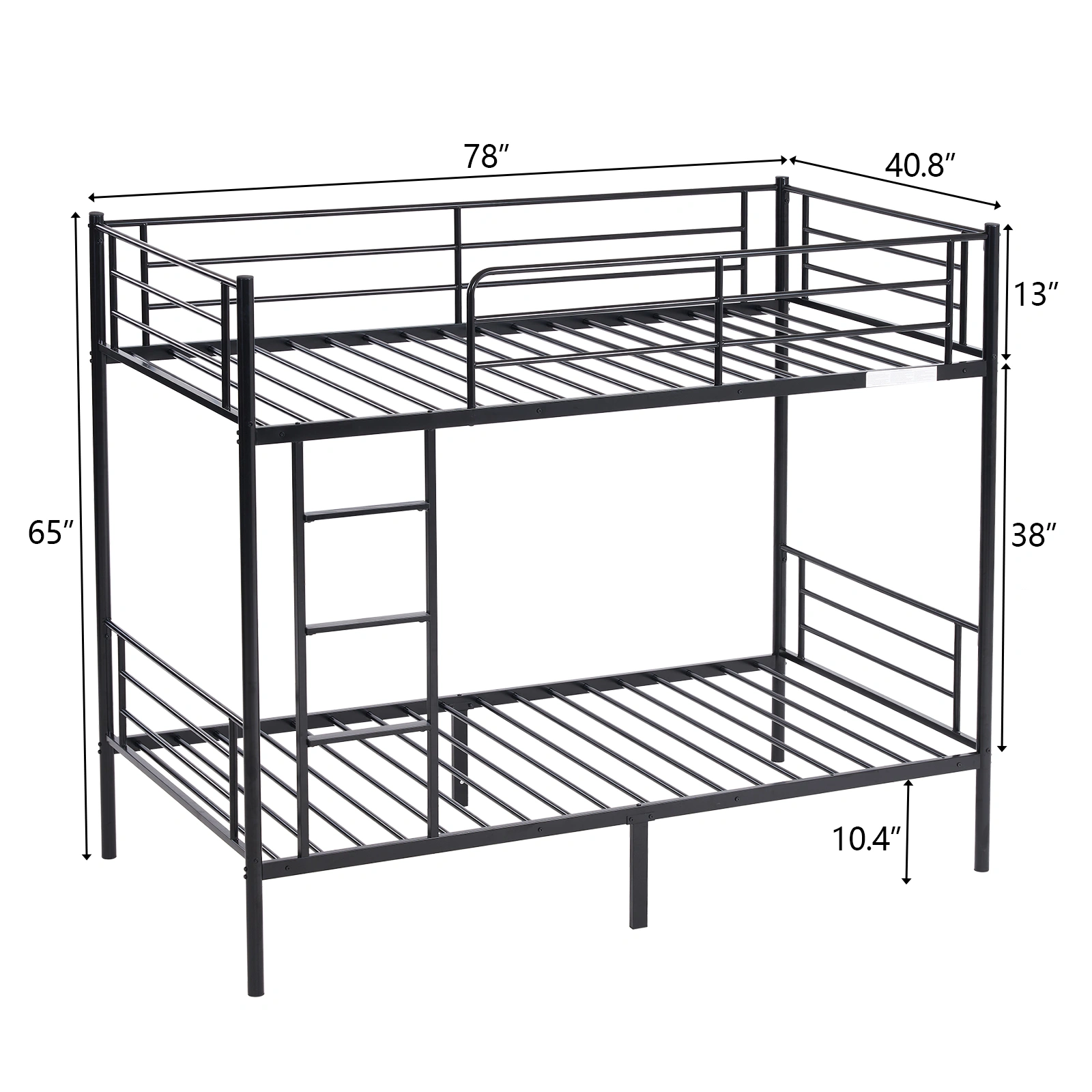 Iron Bed Bunk Bed with Ladder for Kids Twin Size Black view 2