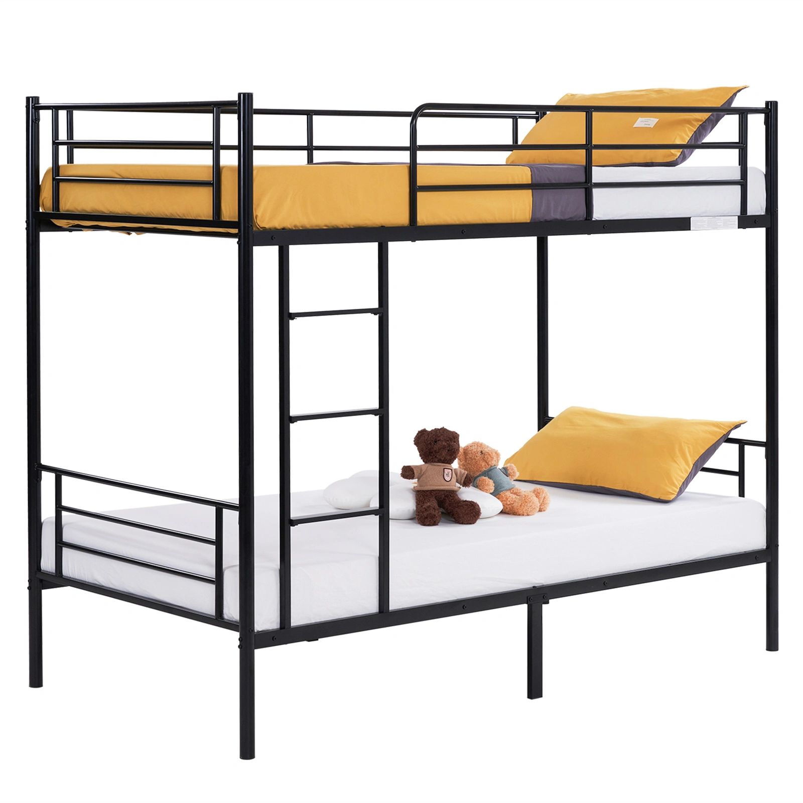 Iron Bed Bunk Bed with Ladder for Kids Twin Size Black view 24