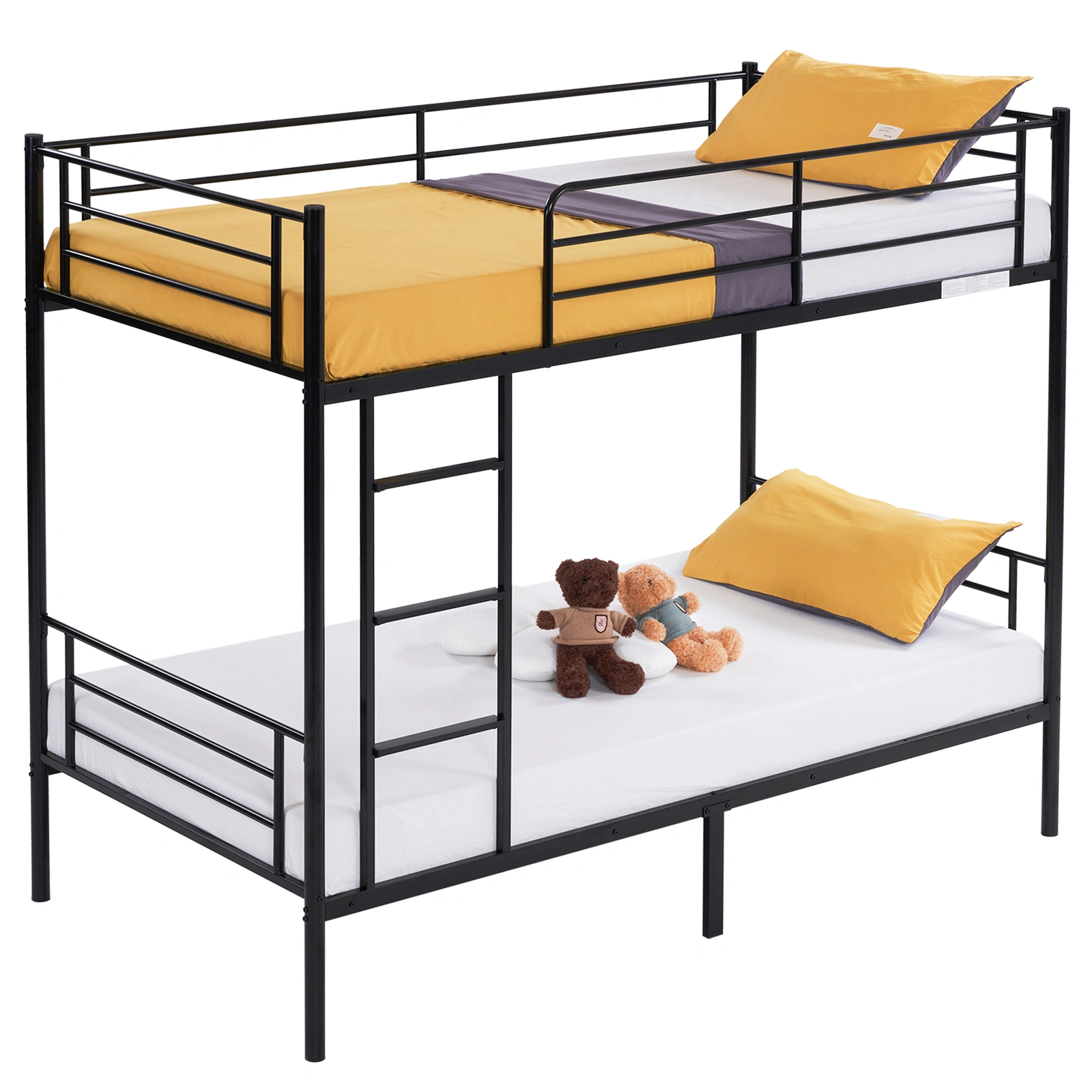 Iron Bed Bunk Bed with Ladder for Kids Twin Size Black view 26